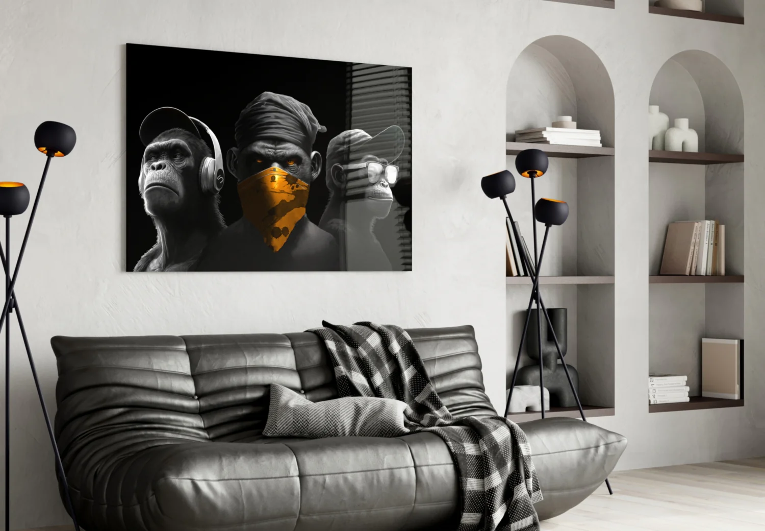 3 Wise Monkeys Chrome Edition Glass Wall Art || Designer Collection - Image 4