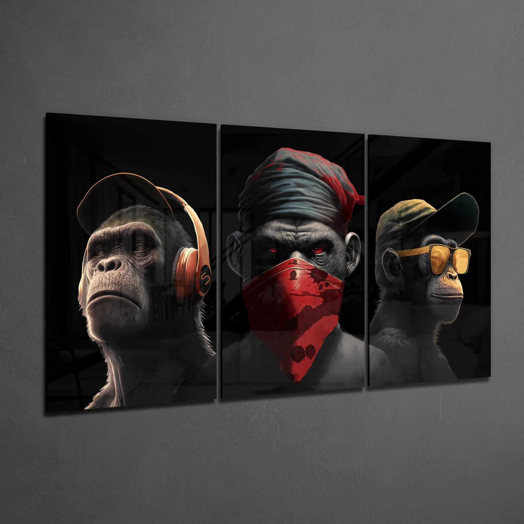 3 Wise Monkeys Mega Glass Wall Art - Image 2