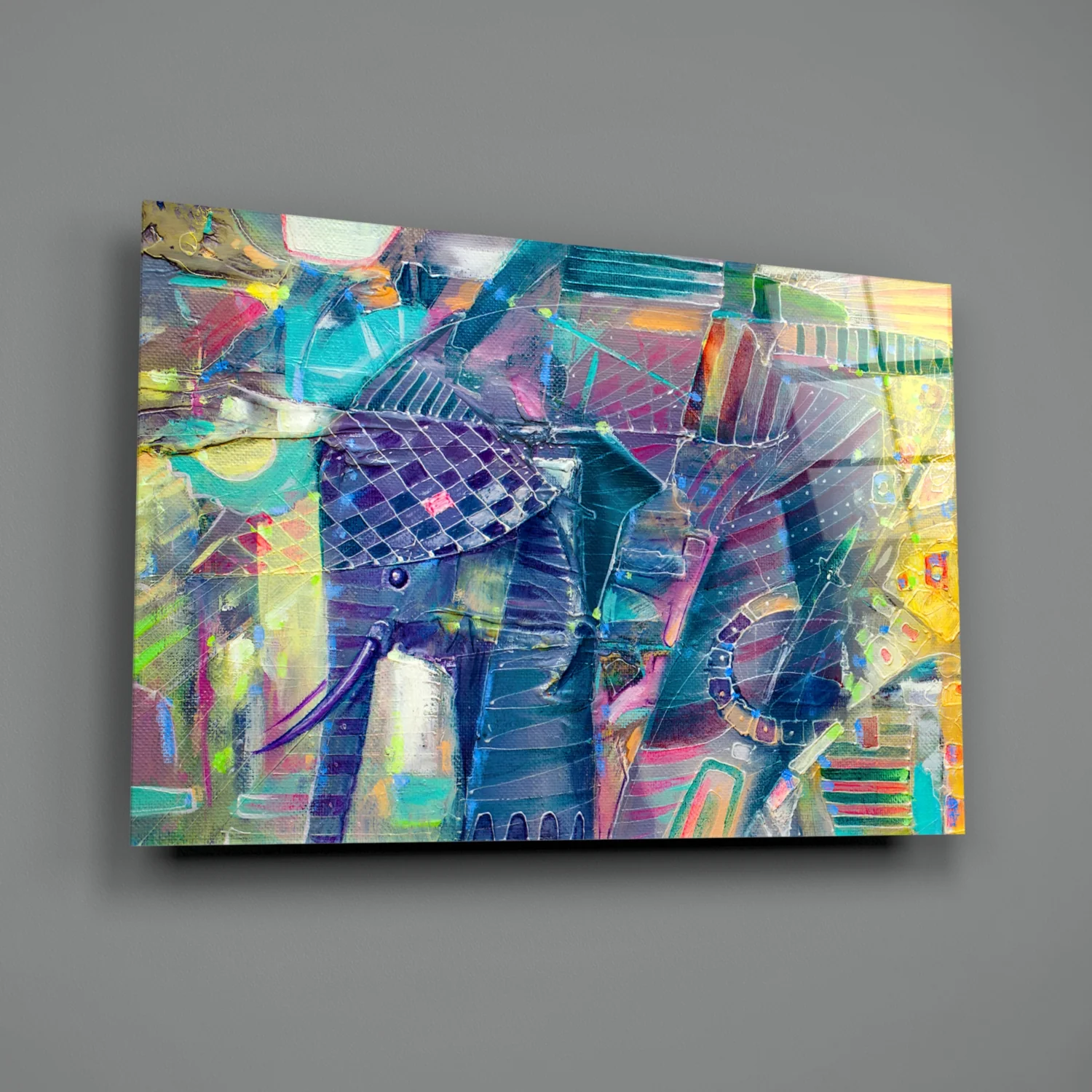 Abstract Cubist Colorful Elephant Glass Wall Art - Image 2