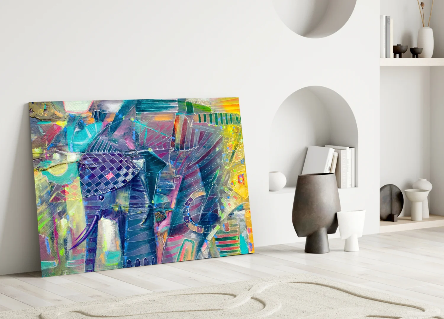 Abstract Cubist Colorful Elephant Glass Wall Art - Image 3
