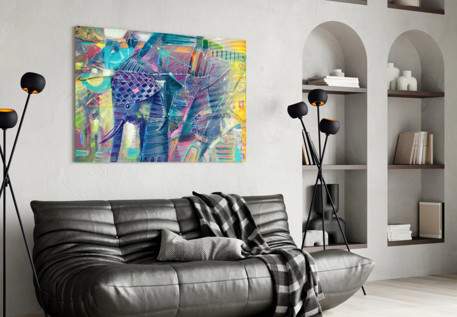 Abstract Cubist Colorful Elephant Glass Wall Art - Image 4