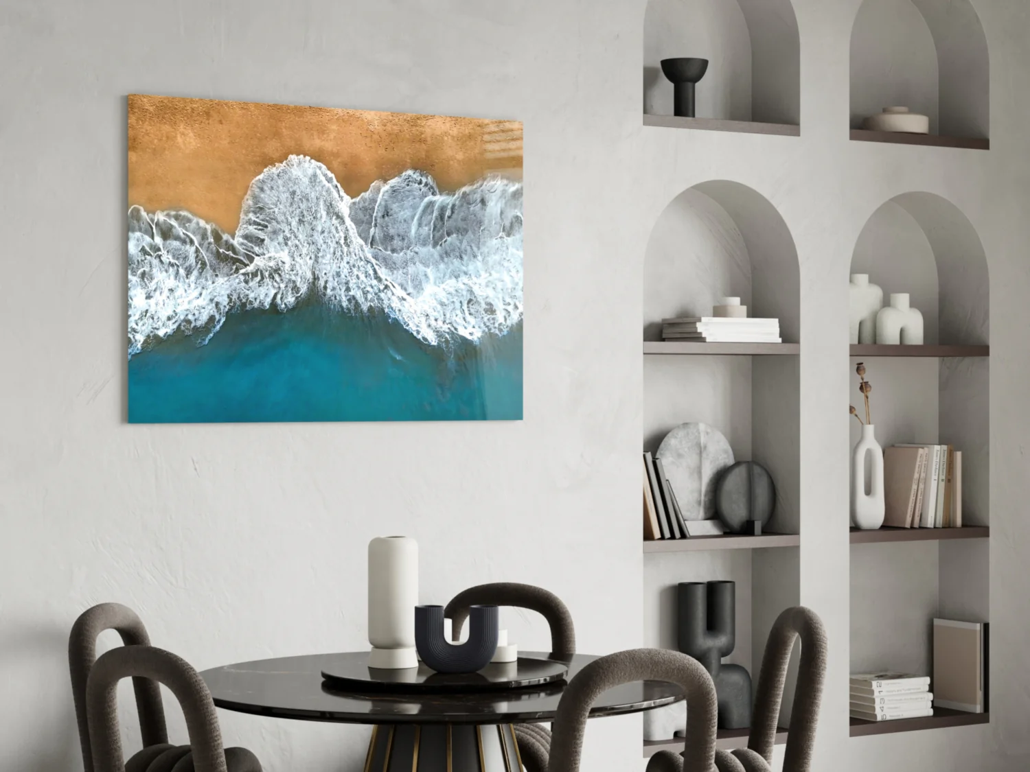 Aerial Golden Shore Waves Glass Wall Art - Image 5