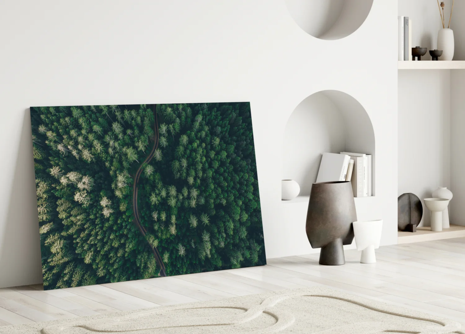 Aerial Woodland Curved Road Glass Wall Art - Image 4