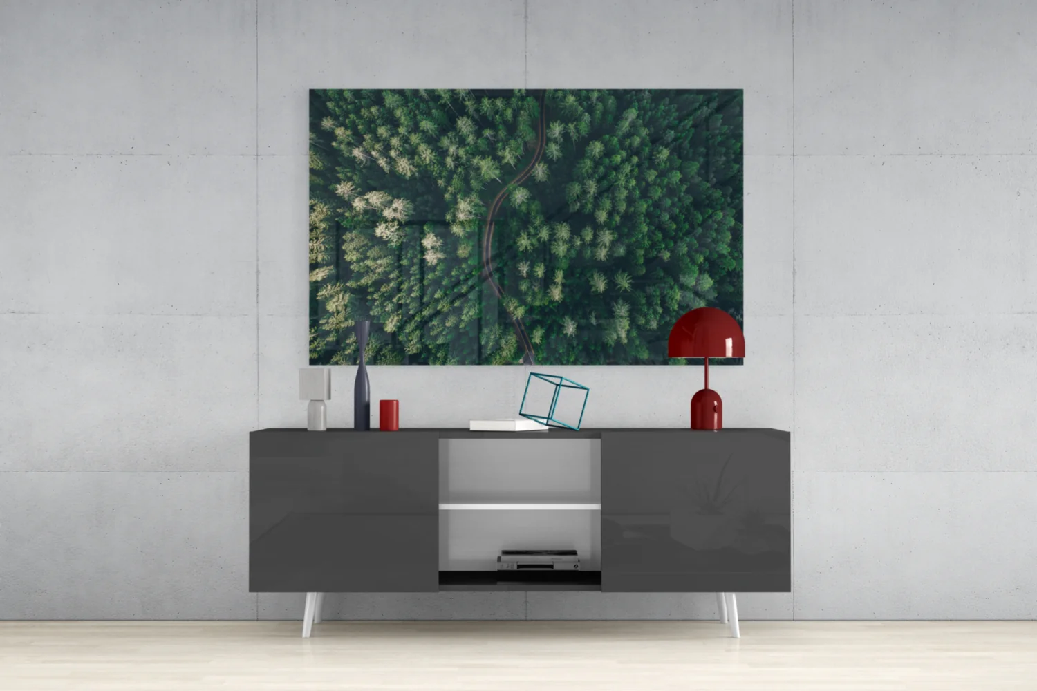 Aerial Woodland Curved Road Glass Wall Art - Image 9