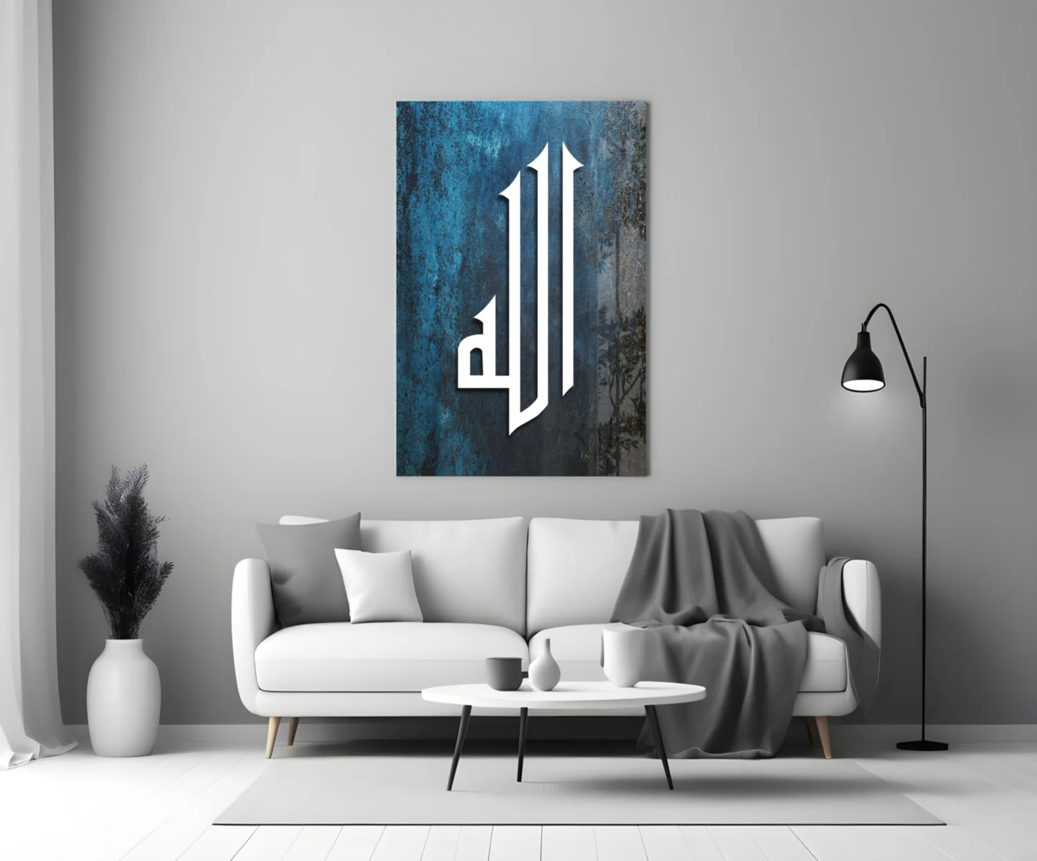 Allah Lafz Blue Calligraphy Glass Wall Art - Image 3