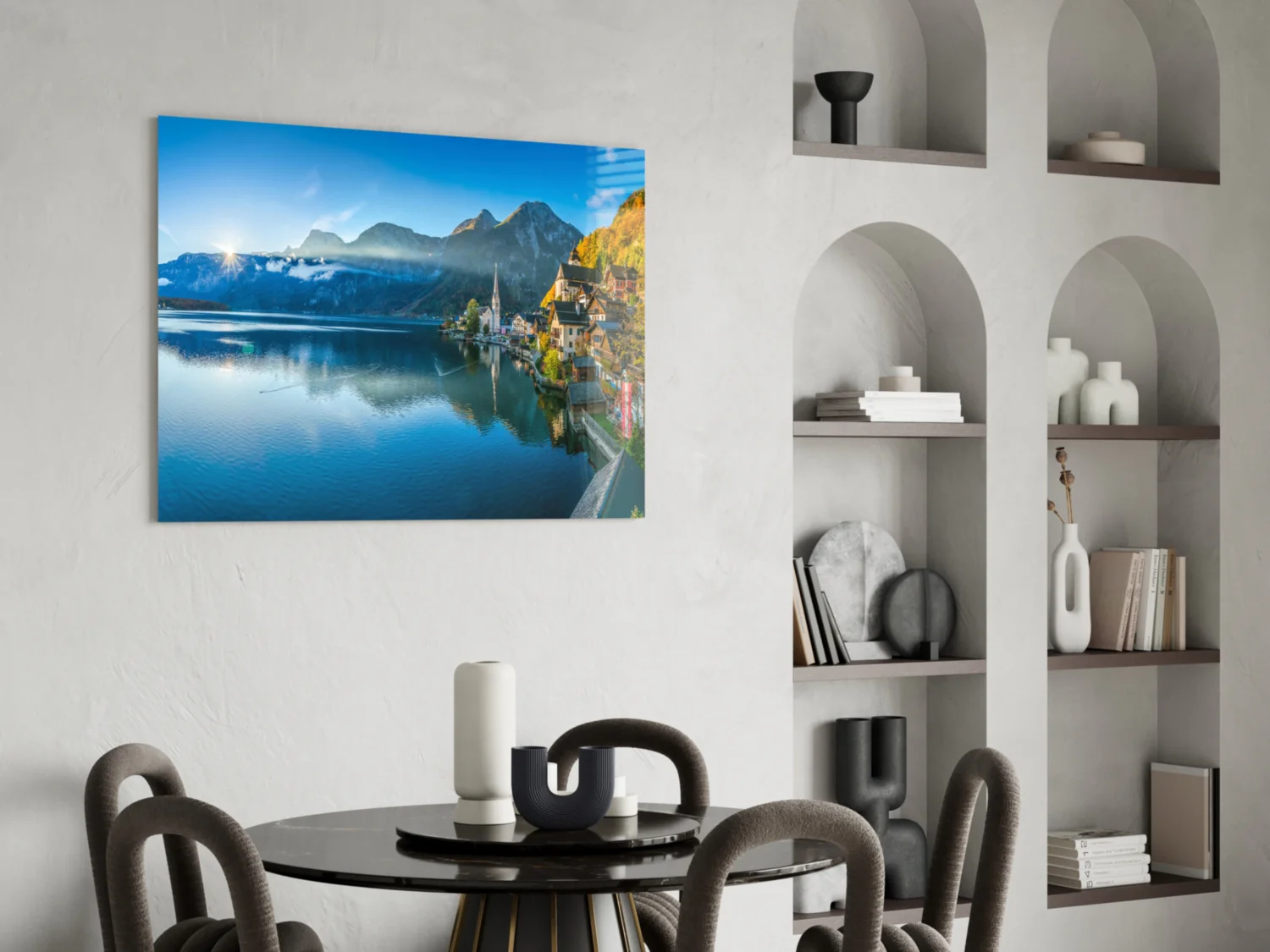 Alpine Lakeside Village Glass Wall Art - Image 6