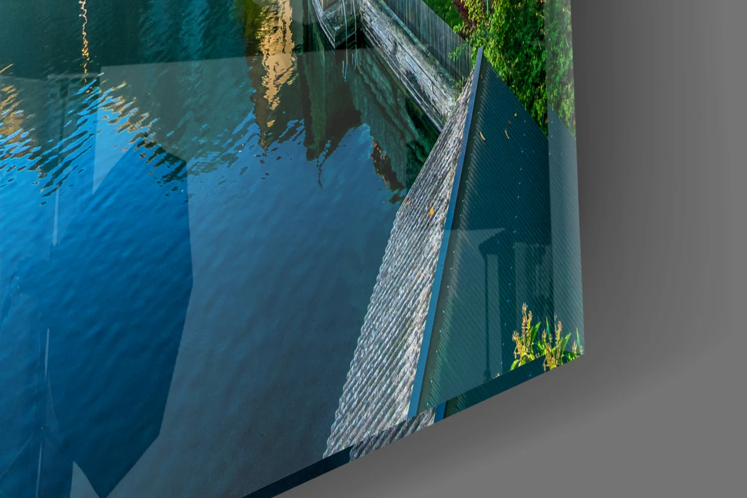 Alpine Lakeside Village Glass Wall Art - Image 8