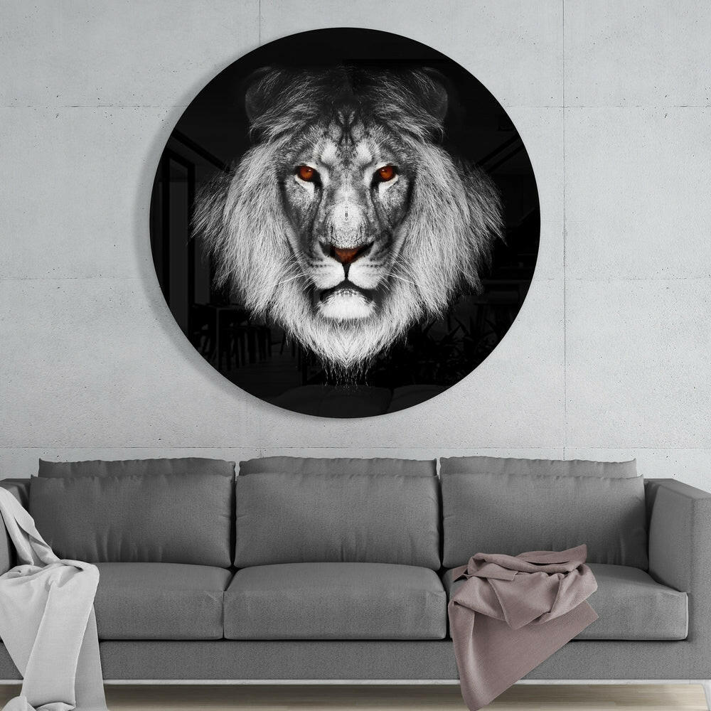 Amber Eyed Round Lion Face Glass Wall Art - Image 2