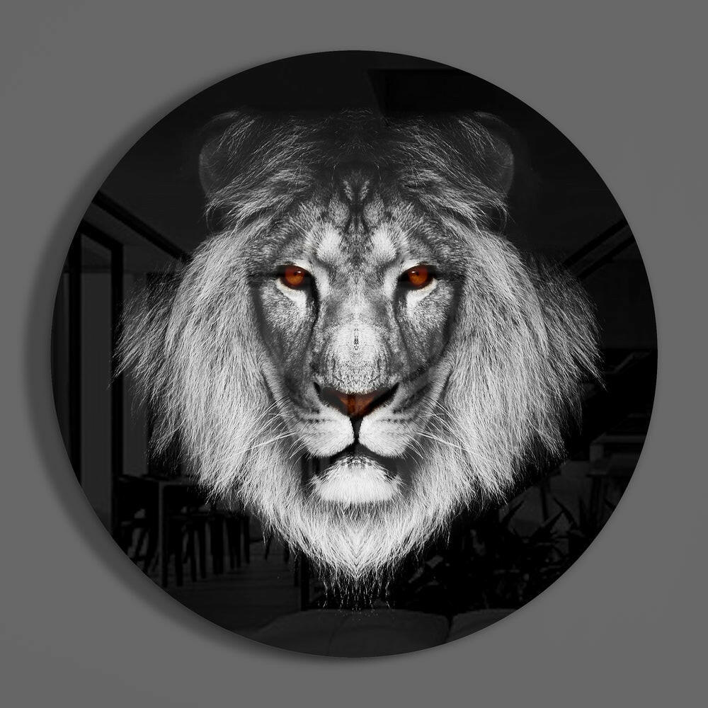 Amber Eyed Round Lion Face Glass Wall Art - Image 3