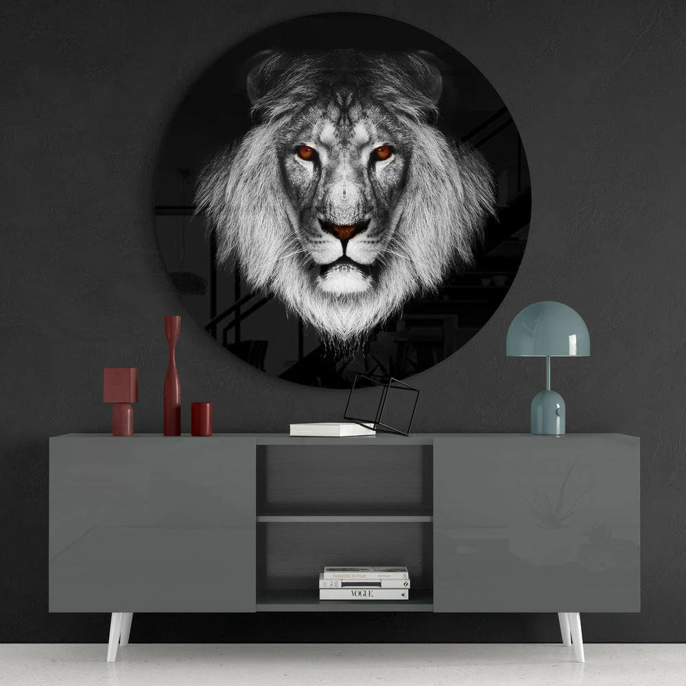 Amber Eyed Round Lion Face Glass Wall Art - Image 4