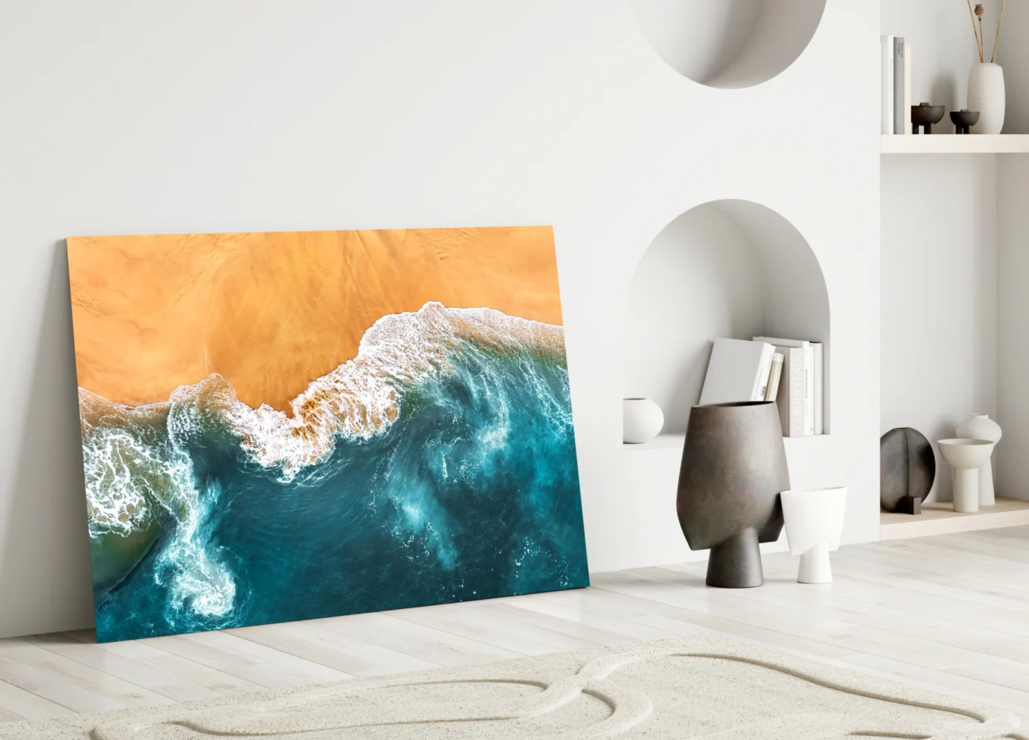 Amber Sand Ocean Aerial Glass Wall Art - Image 3