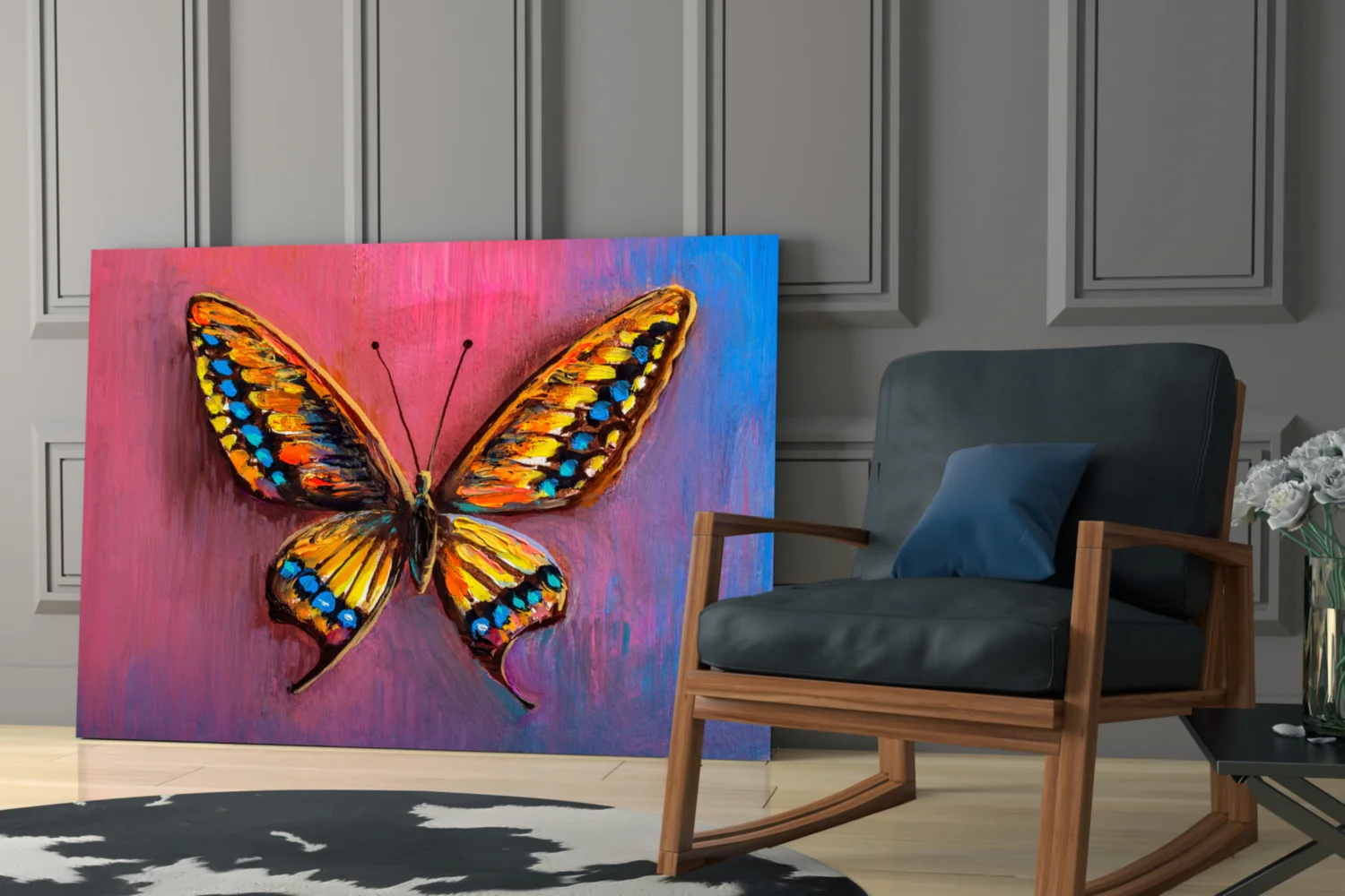 Amber Swallowtail Oil Butterfly Glass Wall Art - Image 6