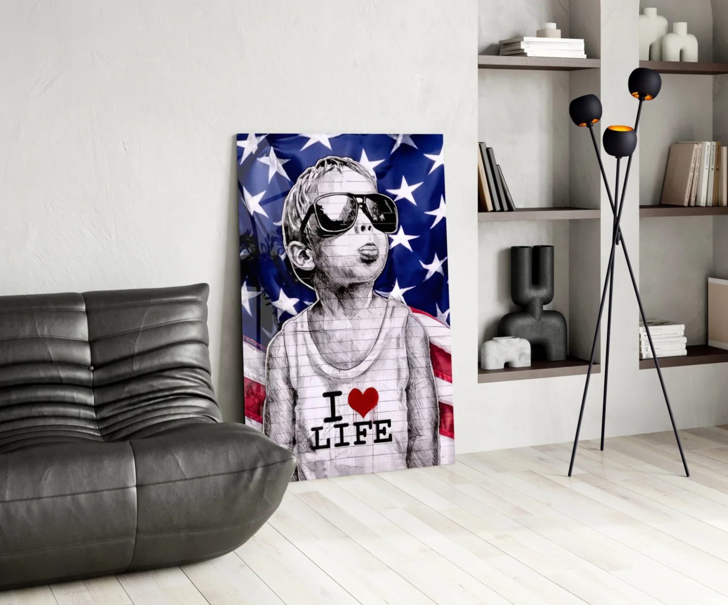 American Flag Sunglasses Boy Glass Wall Art - Image 6