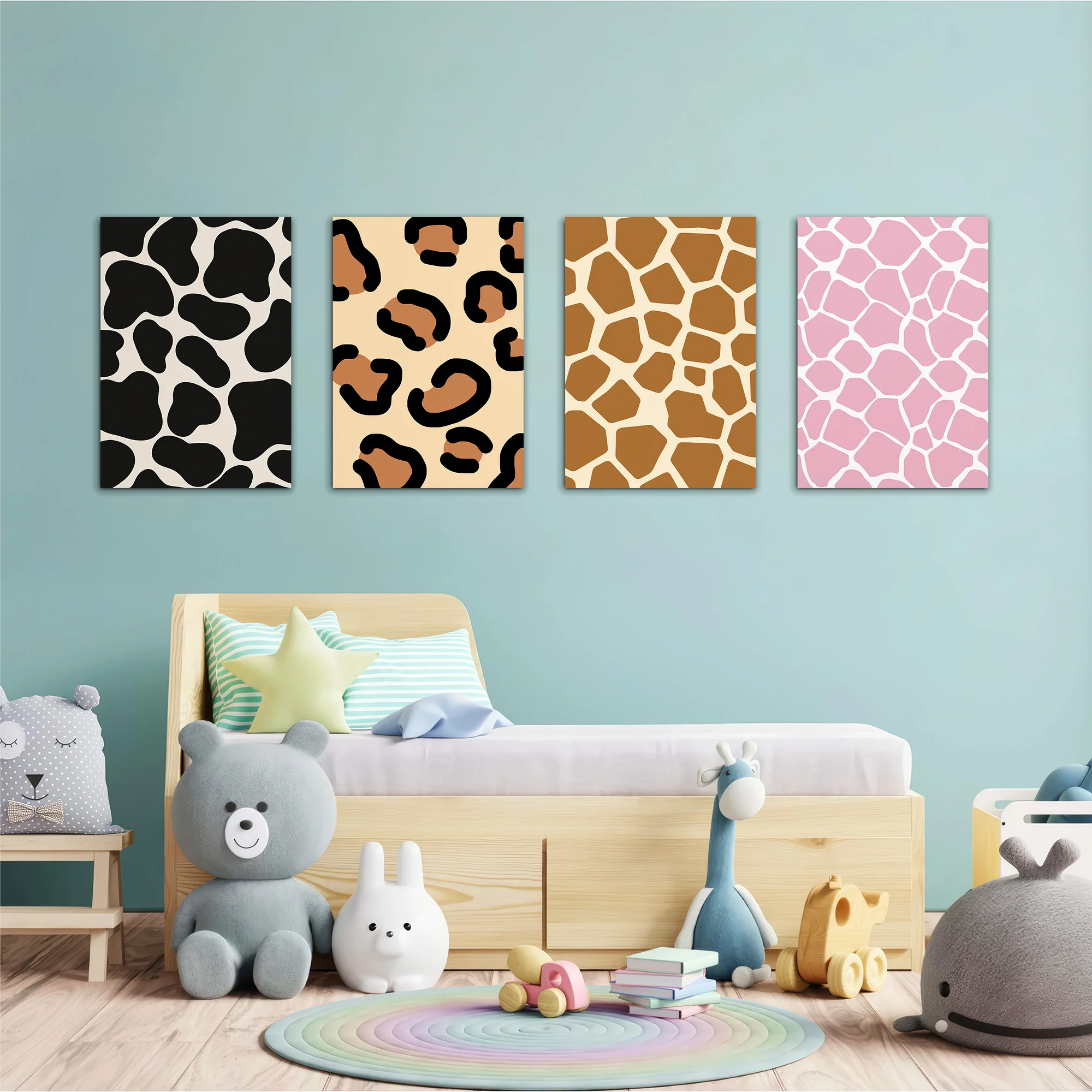 Animal Print Cow Leopard Giraffe 4 Pieces Kids Metal Wall Art - Image 2