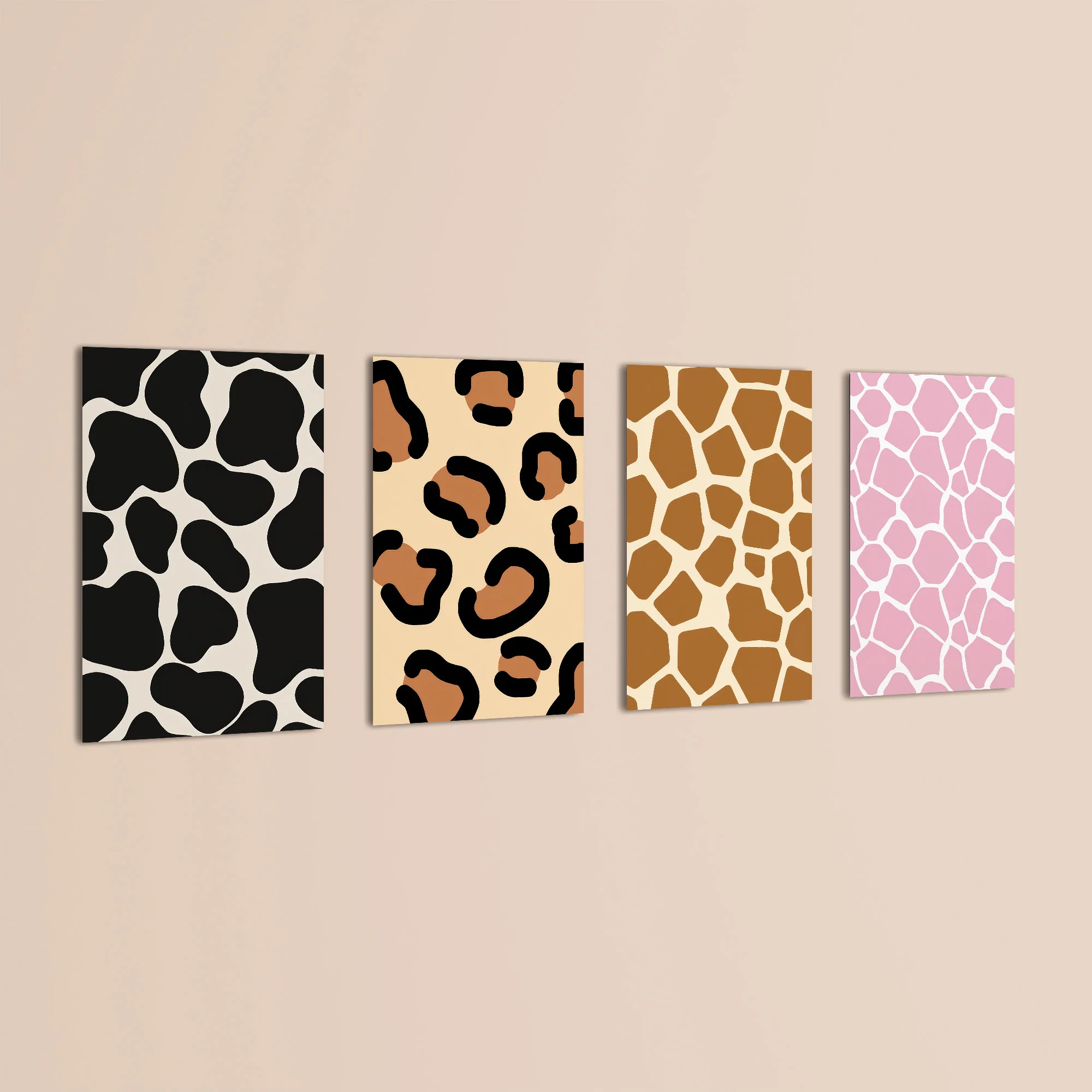 Animal Print Cow Leopard Giraffe 4 Pieces Kids Metal Wall Art - Image 3