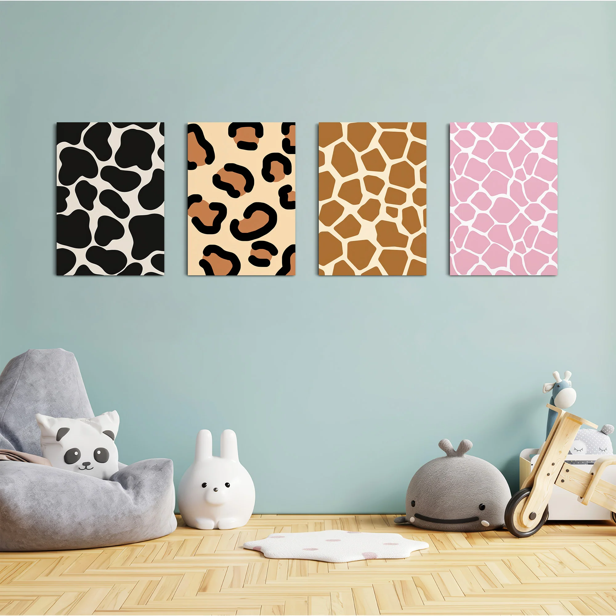 Animal Print Cow Leopard Giraffe 4 Pieces Kids Metal Wall Art - Image 4