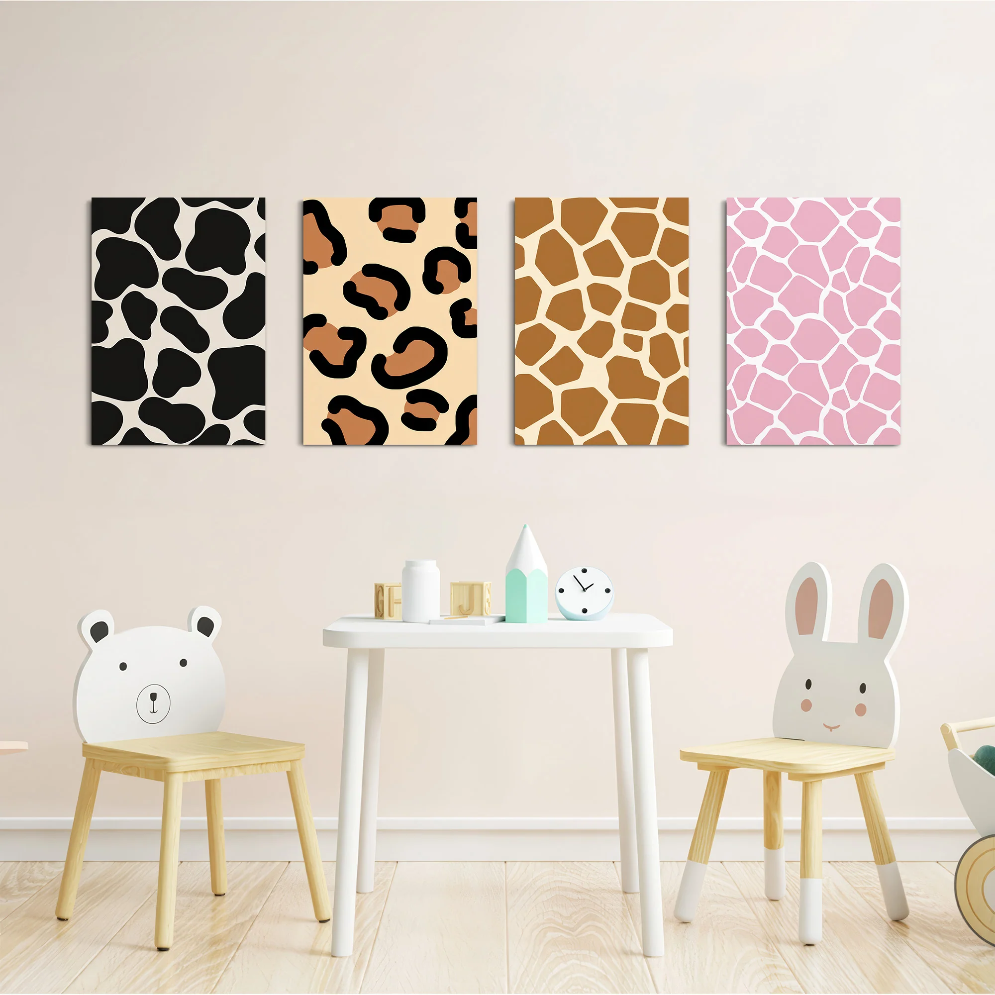 Animal Print Cow Leopard Giraffe 4 Pieces Kids Metal Wall Art - Image 5