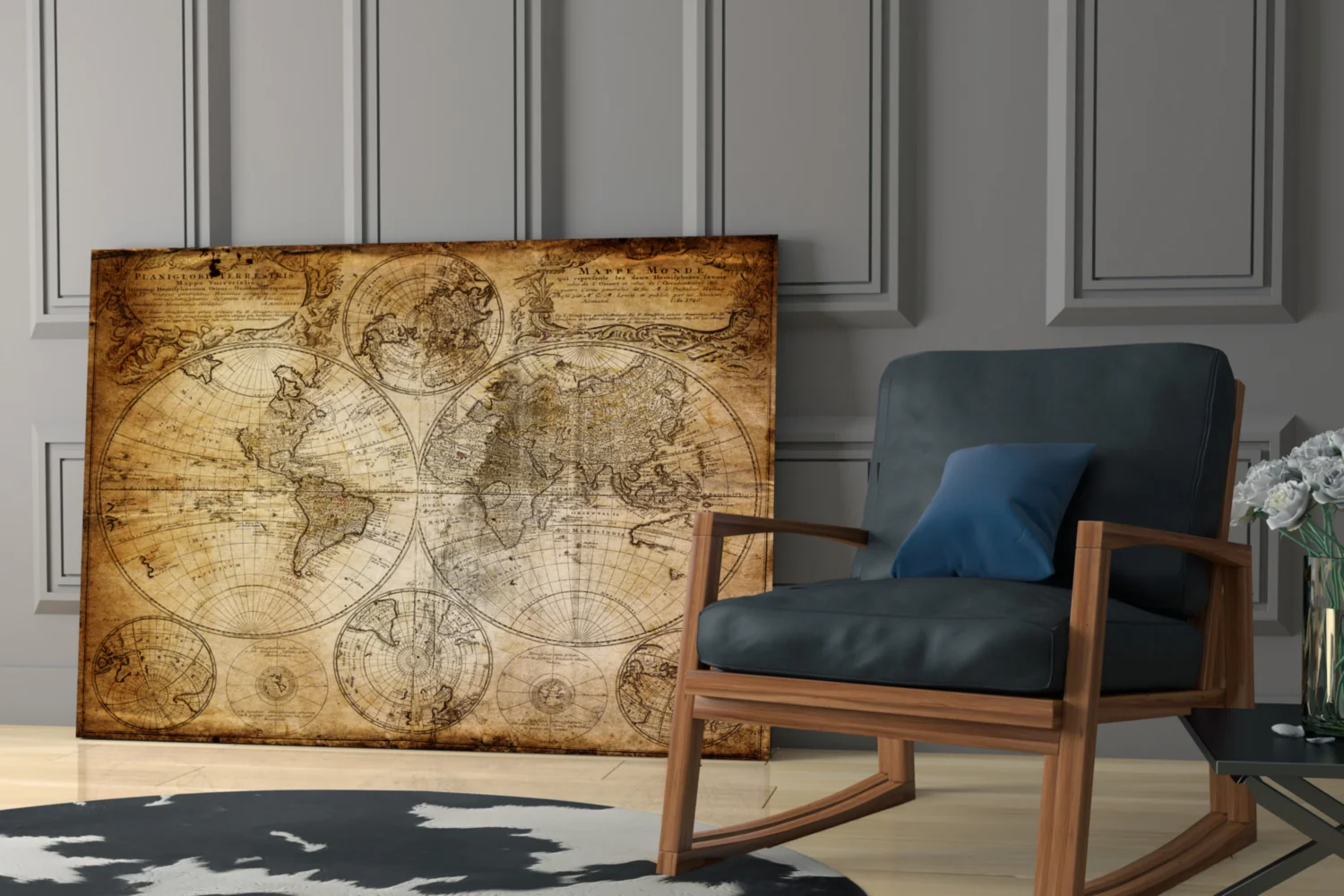 Antique Hemisphere Cartography World Map Glass Wall Art - Image 6
