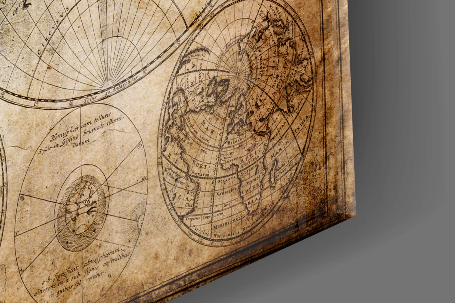 Antique Hemisphere Cartography World Map Glass Wall Art - Image 7