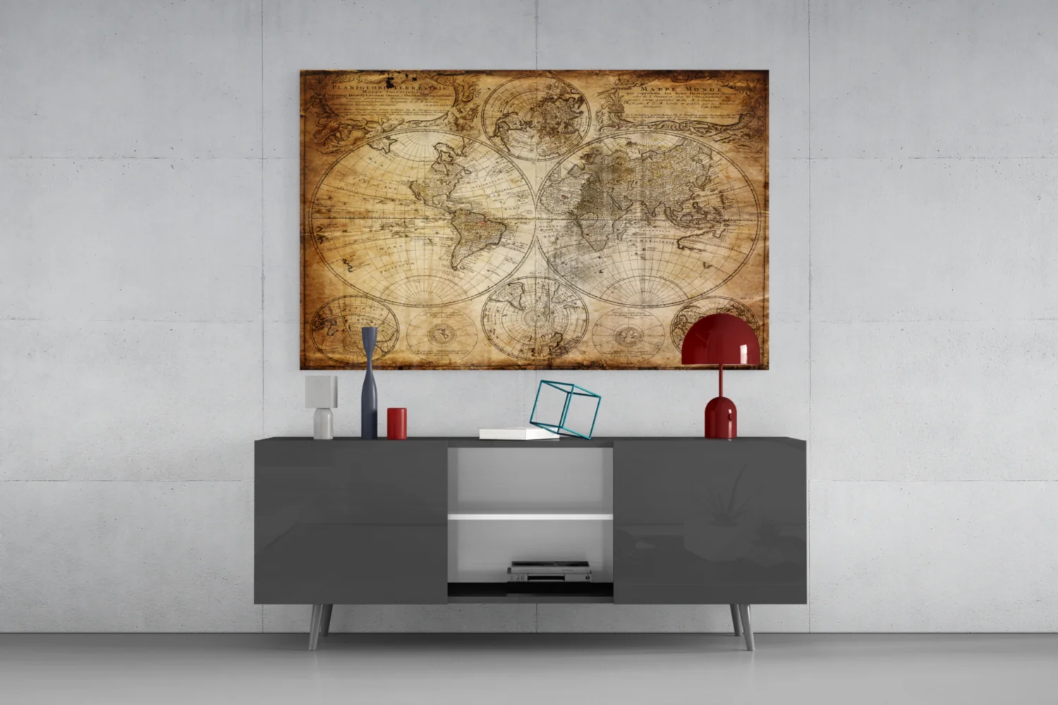 Antique Hemisphere Cartography World Map Glass Wall Art - Image 8