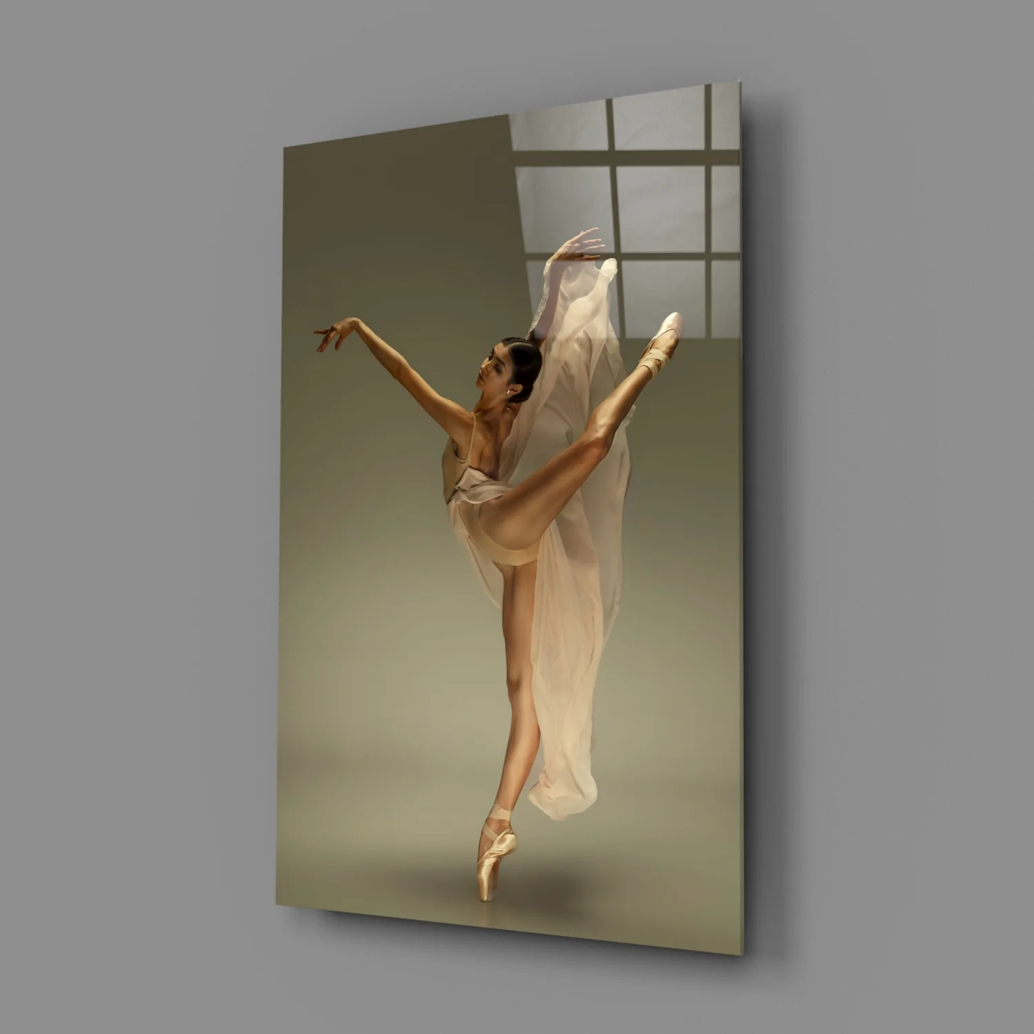 Arched Beige Veil Ballerina Glass Wall Art - Image 3