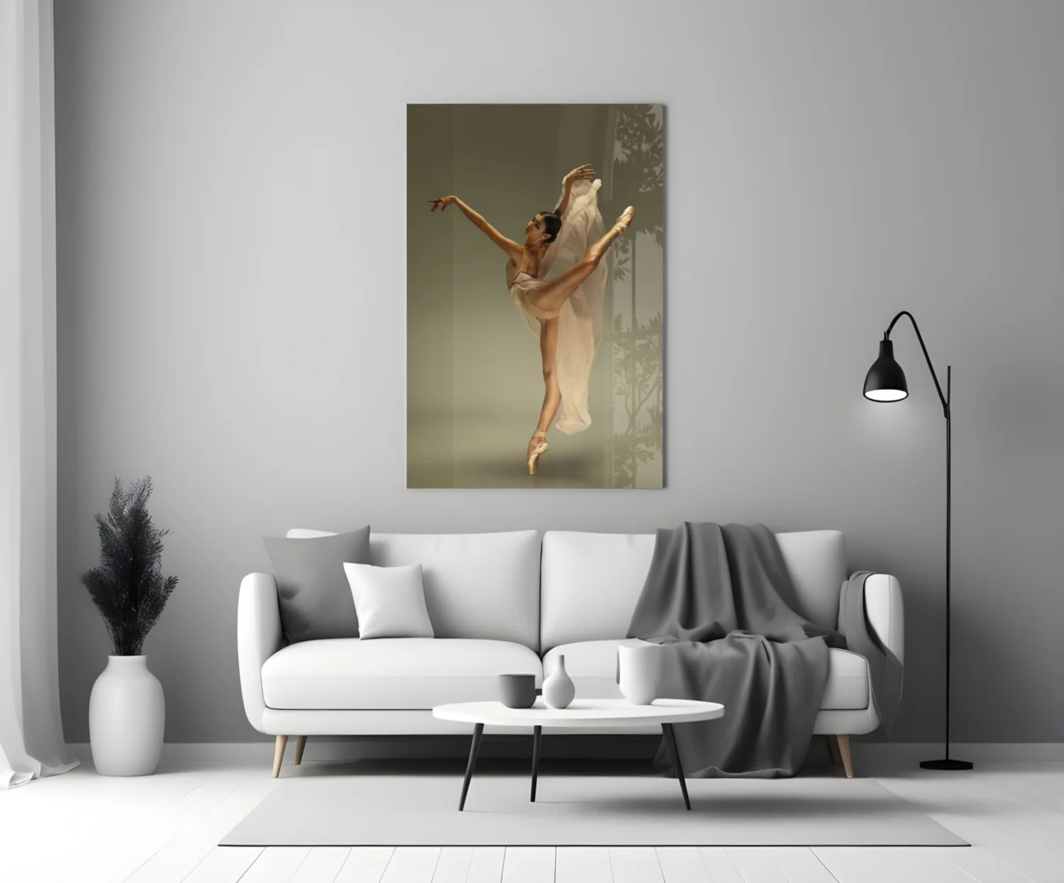 Arched Beige Veil Ballerina Glass Wall Art - Image 4