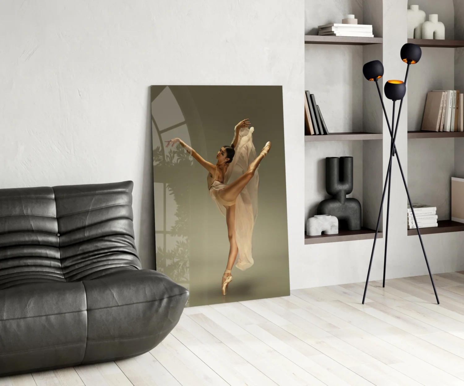Arched Beige Veil Ballerina Glass Wall Art - Image 6