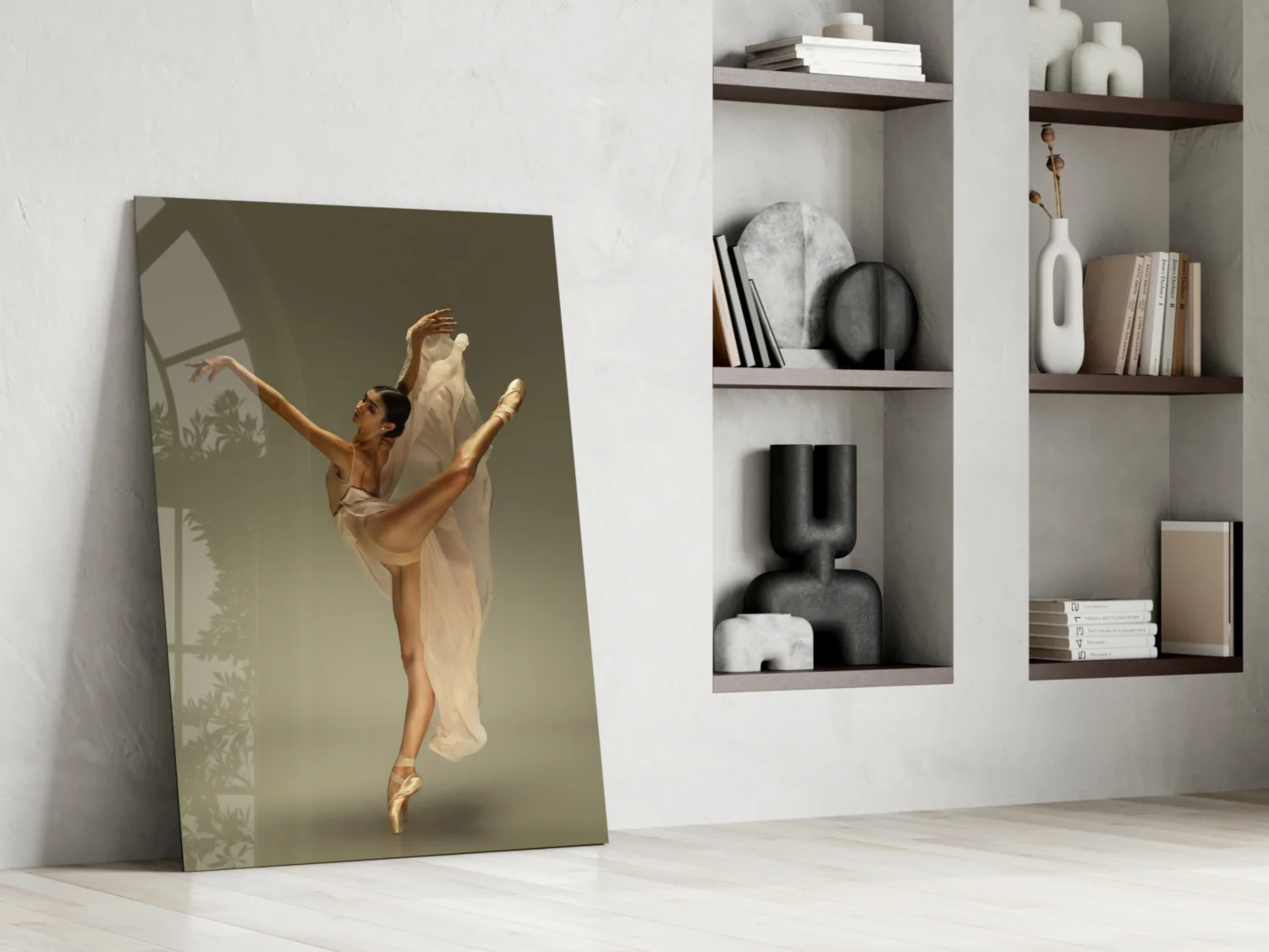 Arched Beige Veil Ballerina Glass Wall Art - Image 7