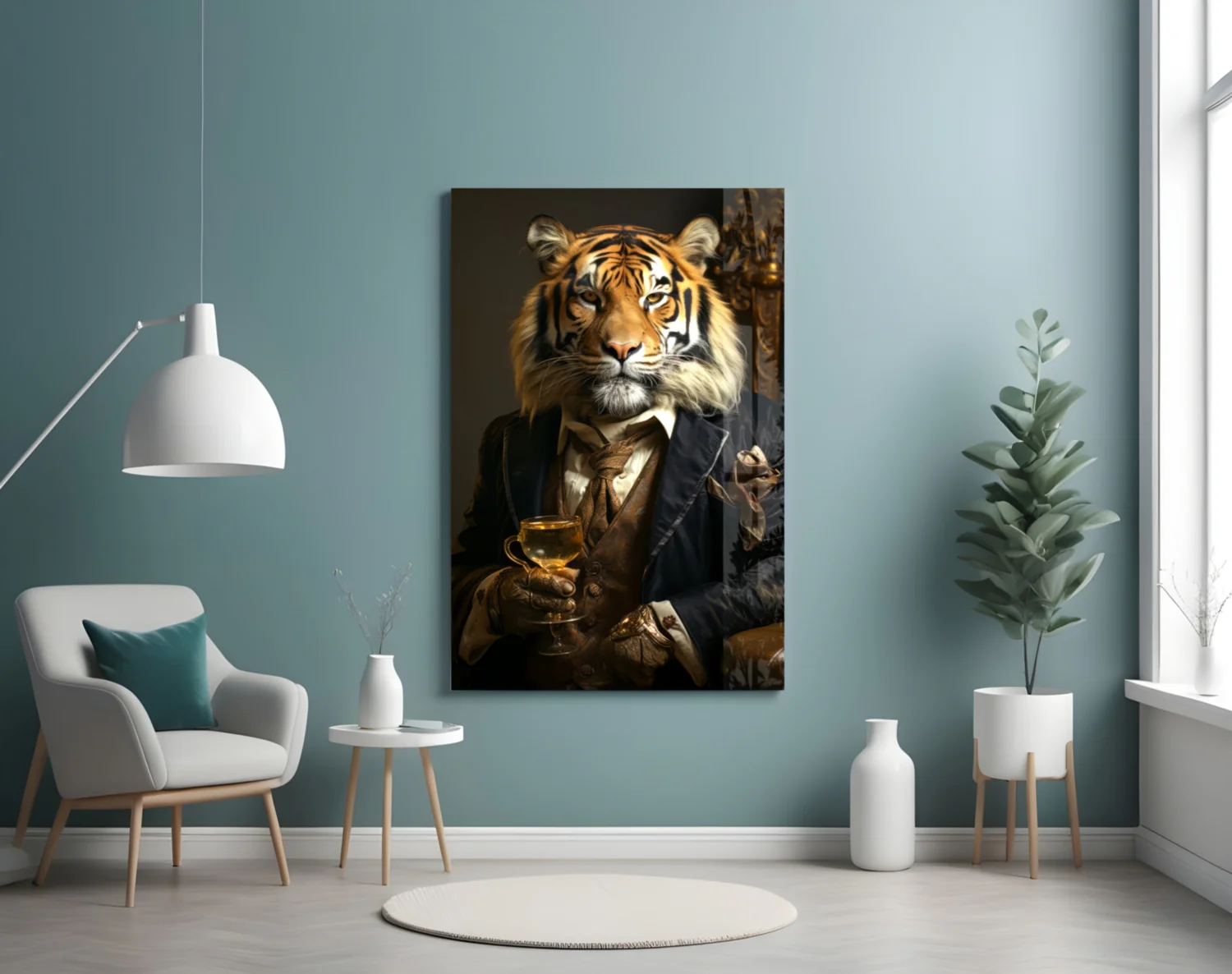 Aristocrat Tiger with Gold Goblet Glass Wall Art - Image 5