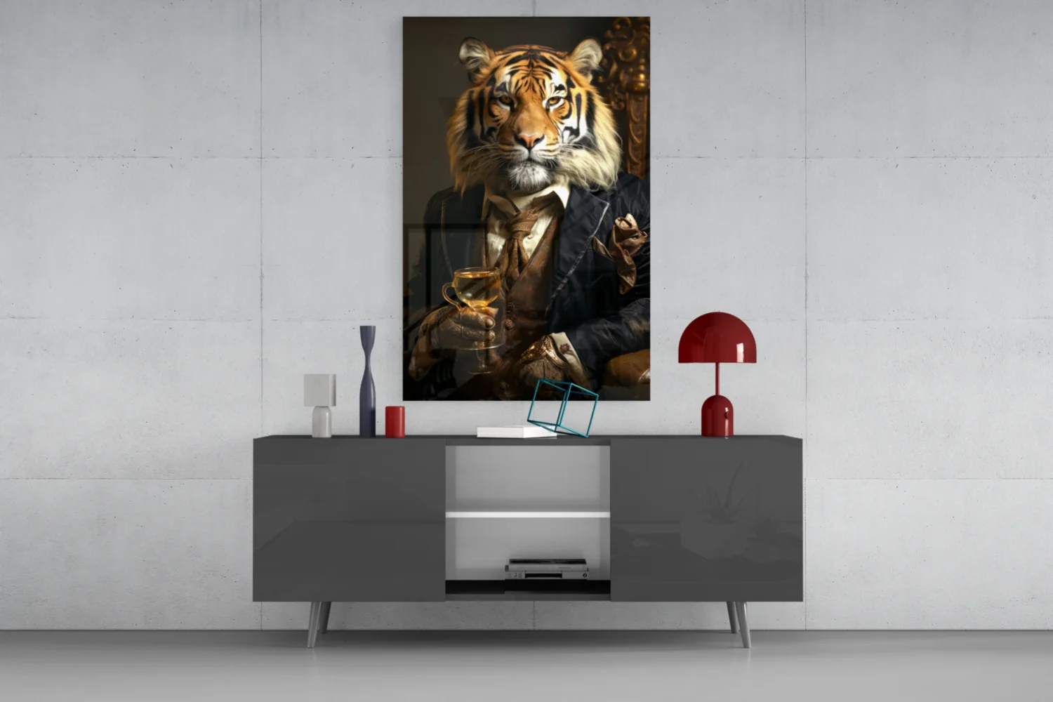 Aristocrat Tiger with Gold Goblet Glass Wall Art - Image 9