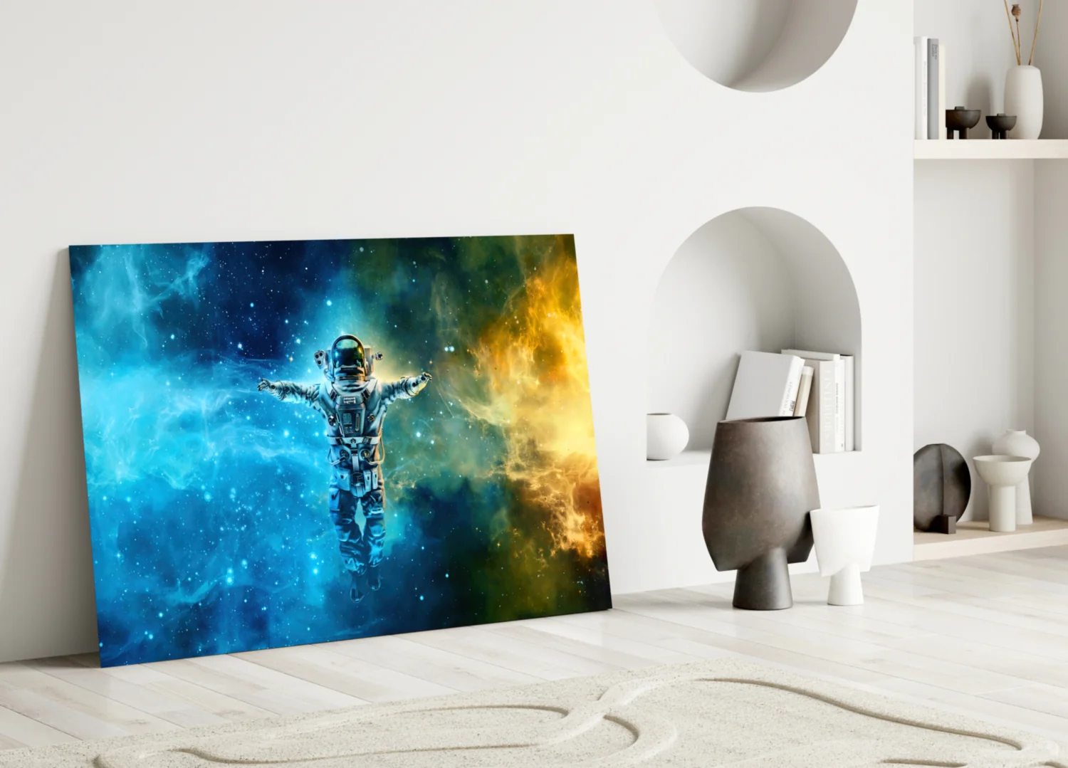 Arms Wide Nebula Astronaut Glass Wall Art - Image 4
