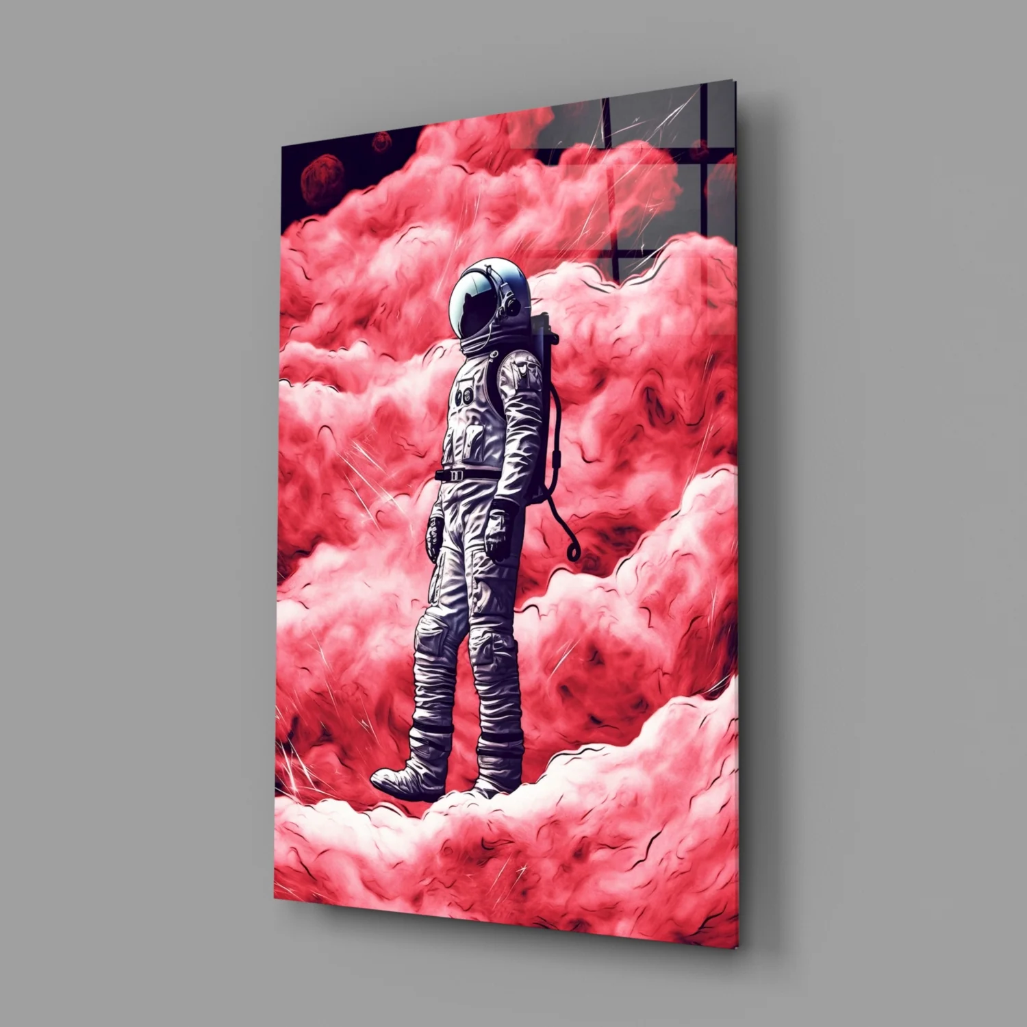 Astronaut on a Pinky Planet Glass Wall Art || Designer Collection - Image 2