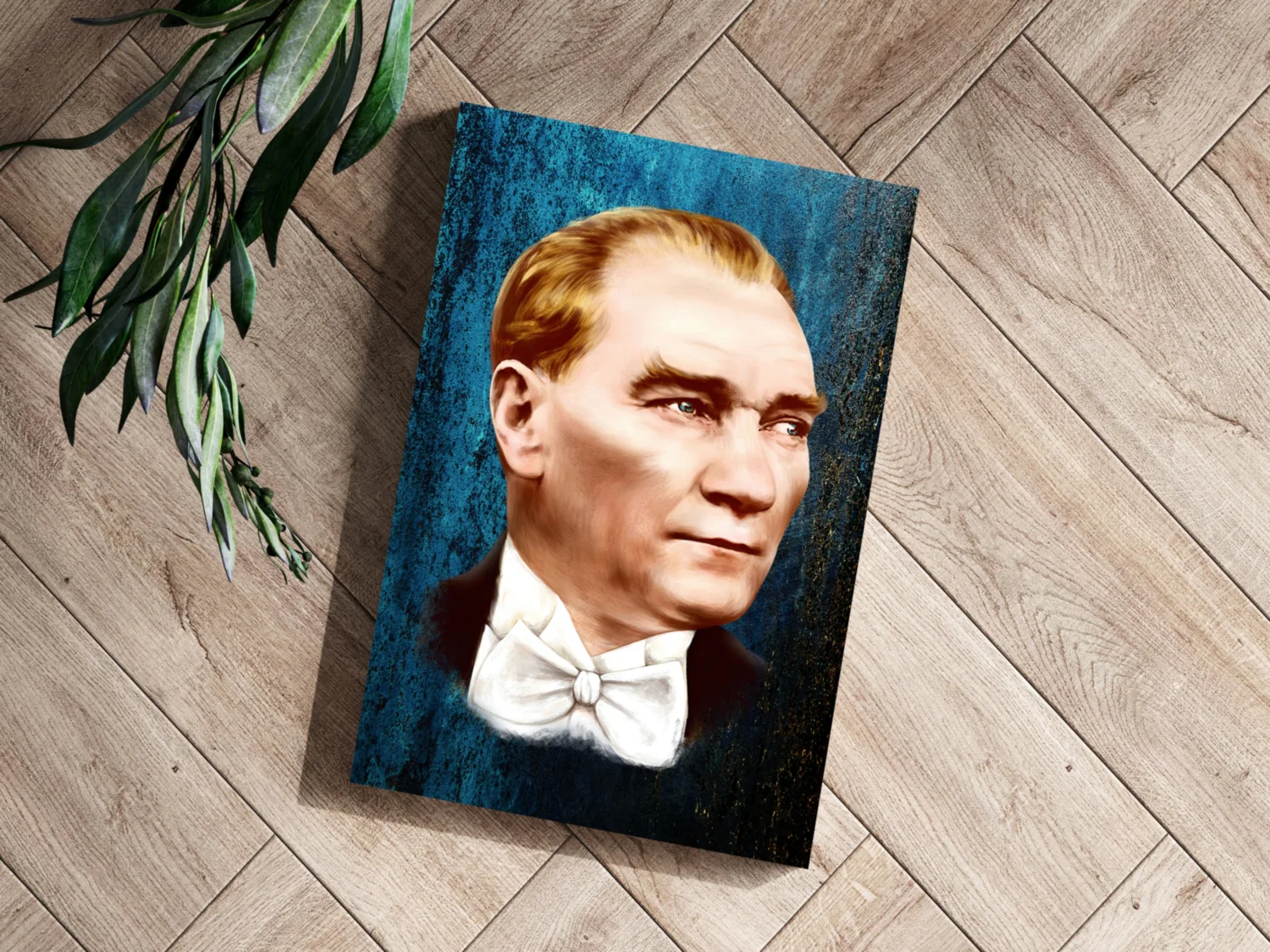 Ataturk Portrait Teal Backdrop Aluminum Print - Image 3