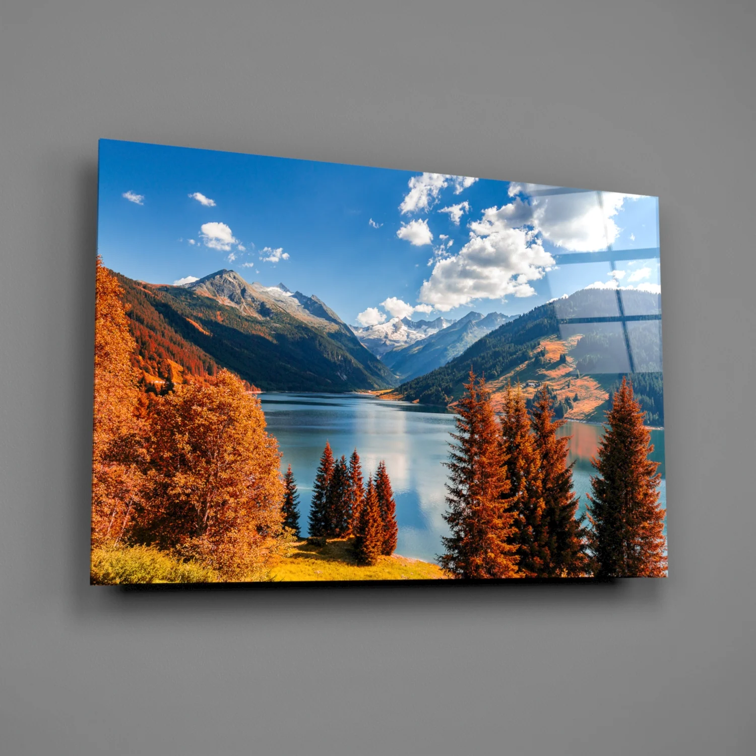 Autumn Alpine Lake Valley Glass Wall Art - Image 2