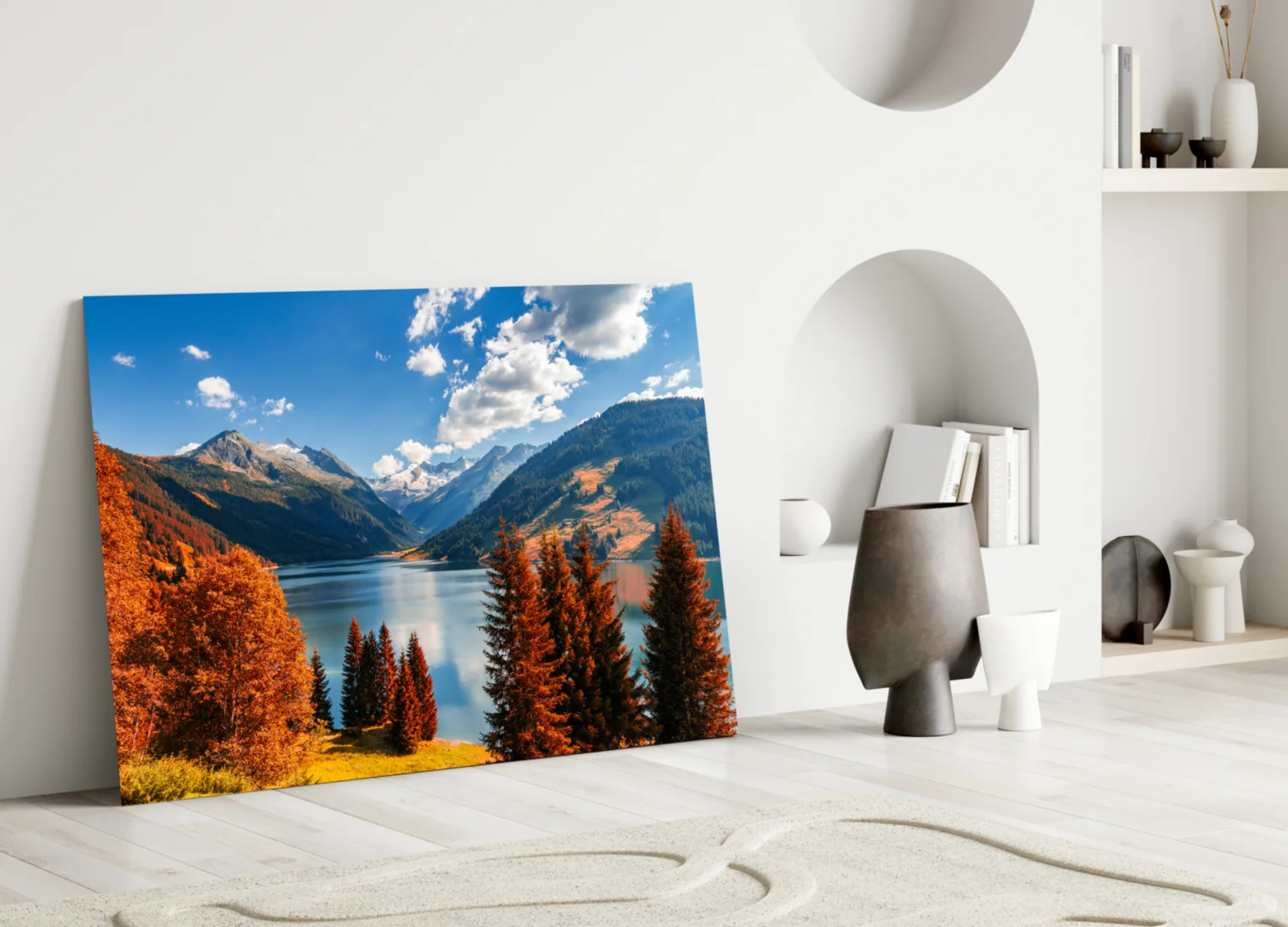 Autumn Alpine Lake Valley Glass Wall Art - Image 3
