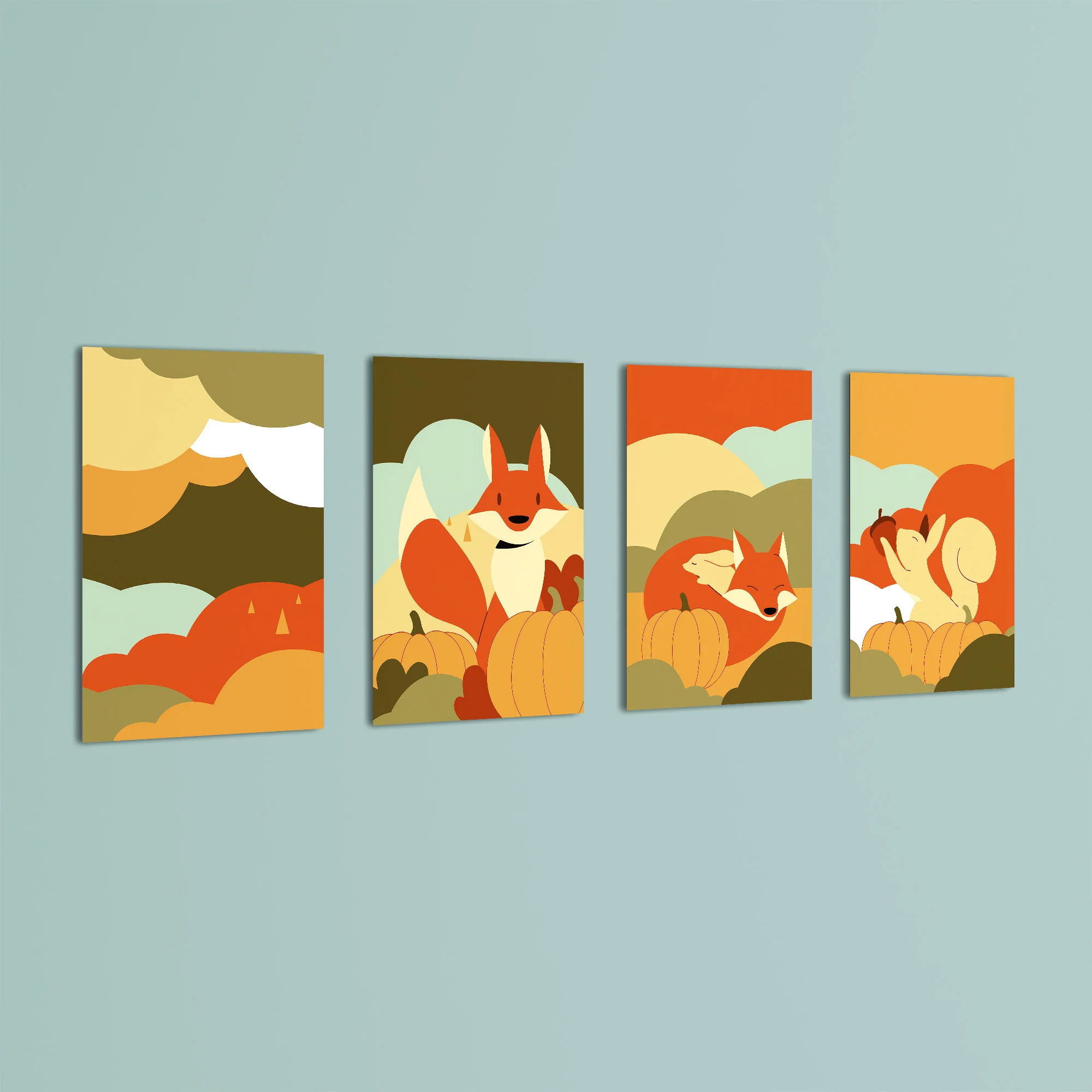 Autumn Forest Friends 4 Pieces Kids Metal Wall Art