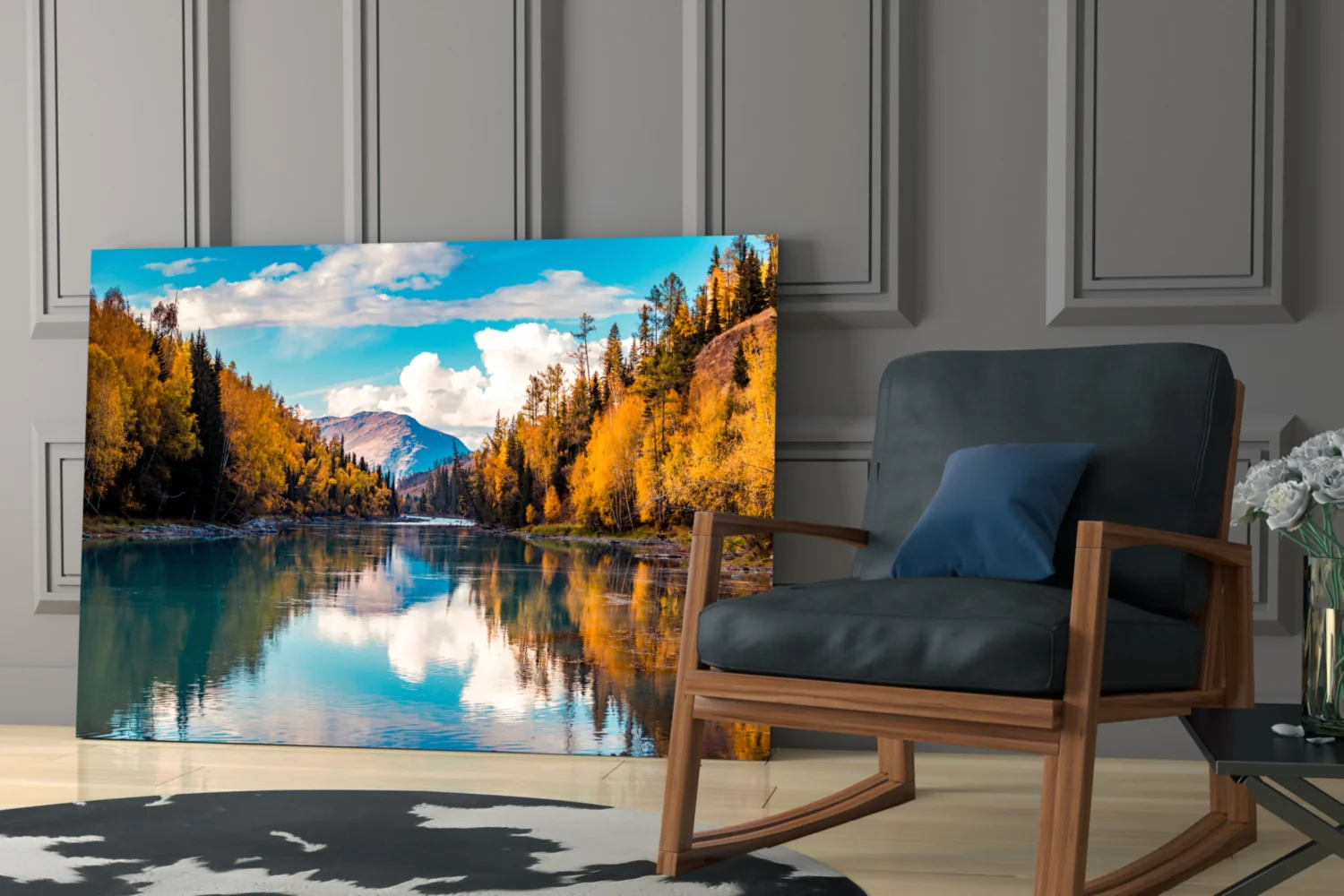 Autumn River Mountain Reflection Glass Wall Art - Image 6