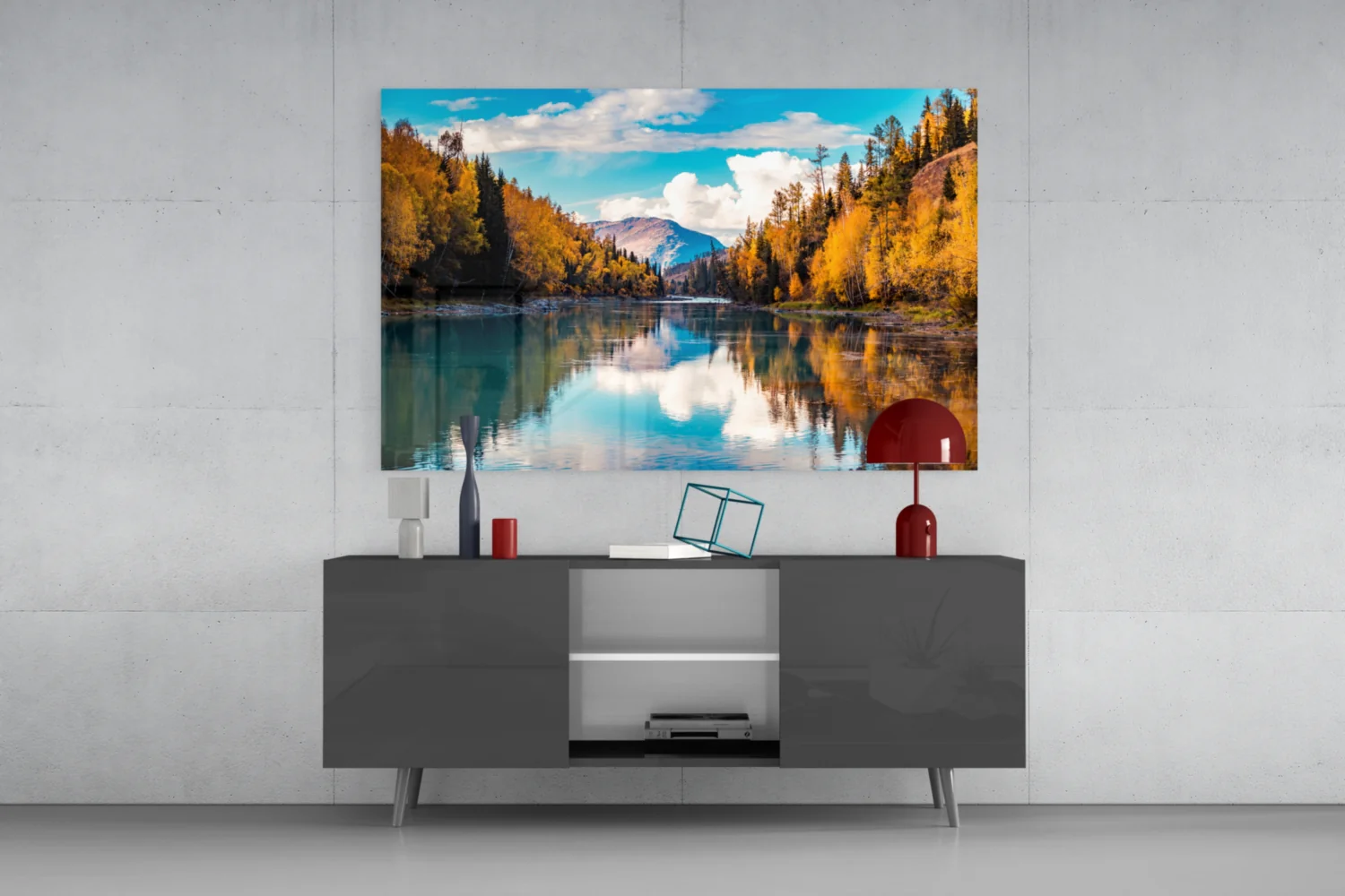 Autumn River Mountain Reflection Glass Wall Art - Image 8