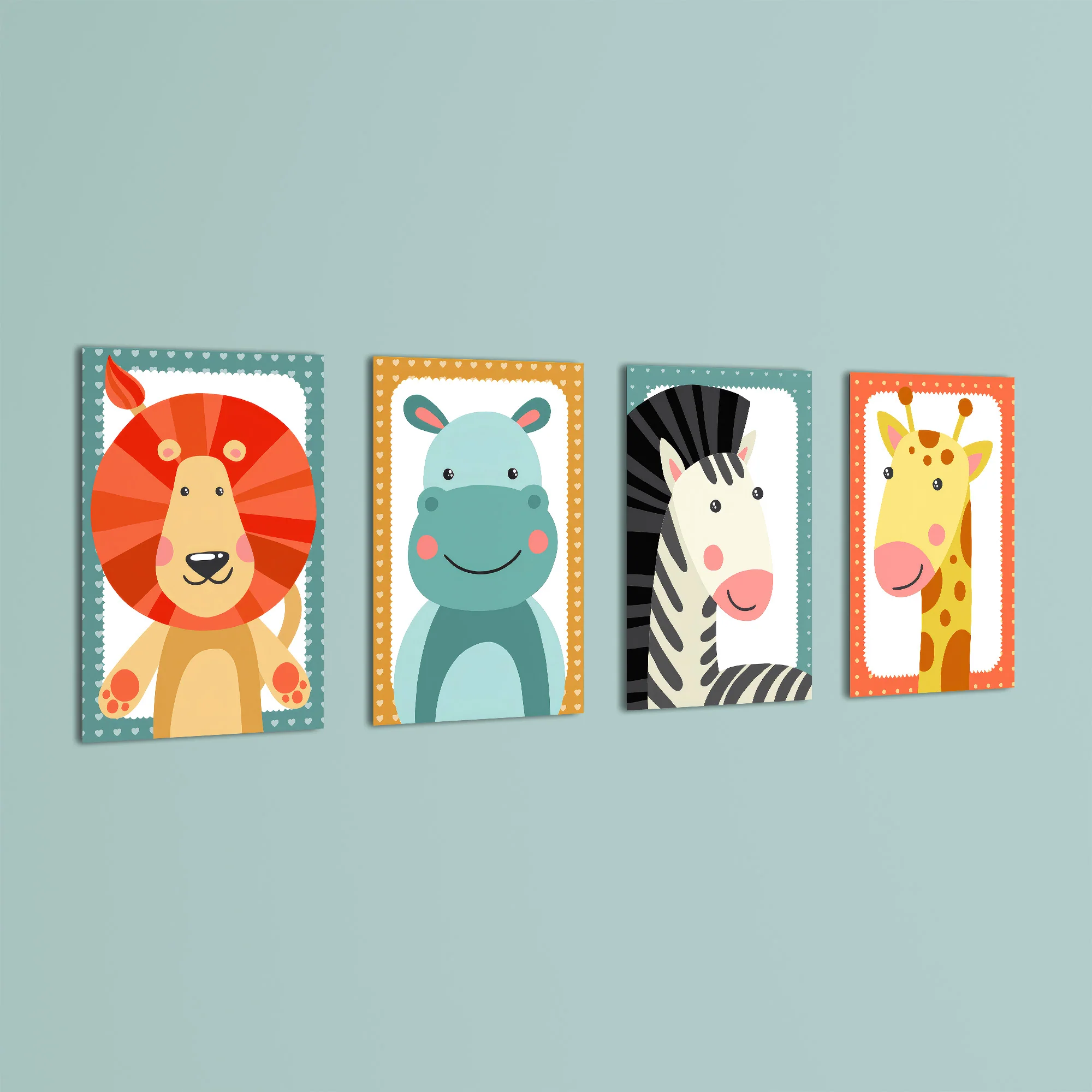 Baby Safari Animals 4 Pieces Kids Metal Wall Art