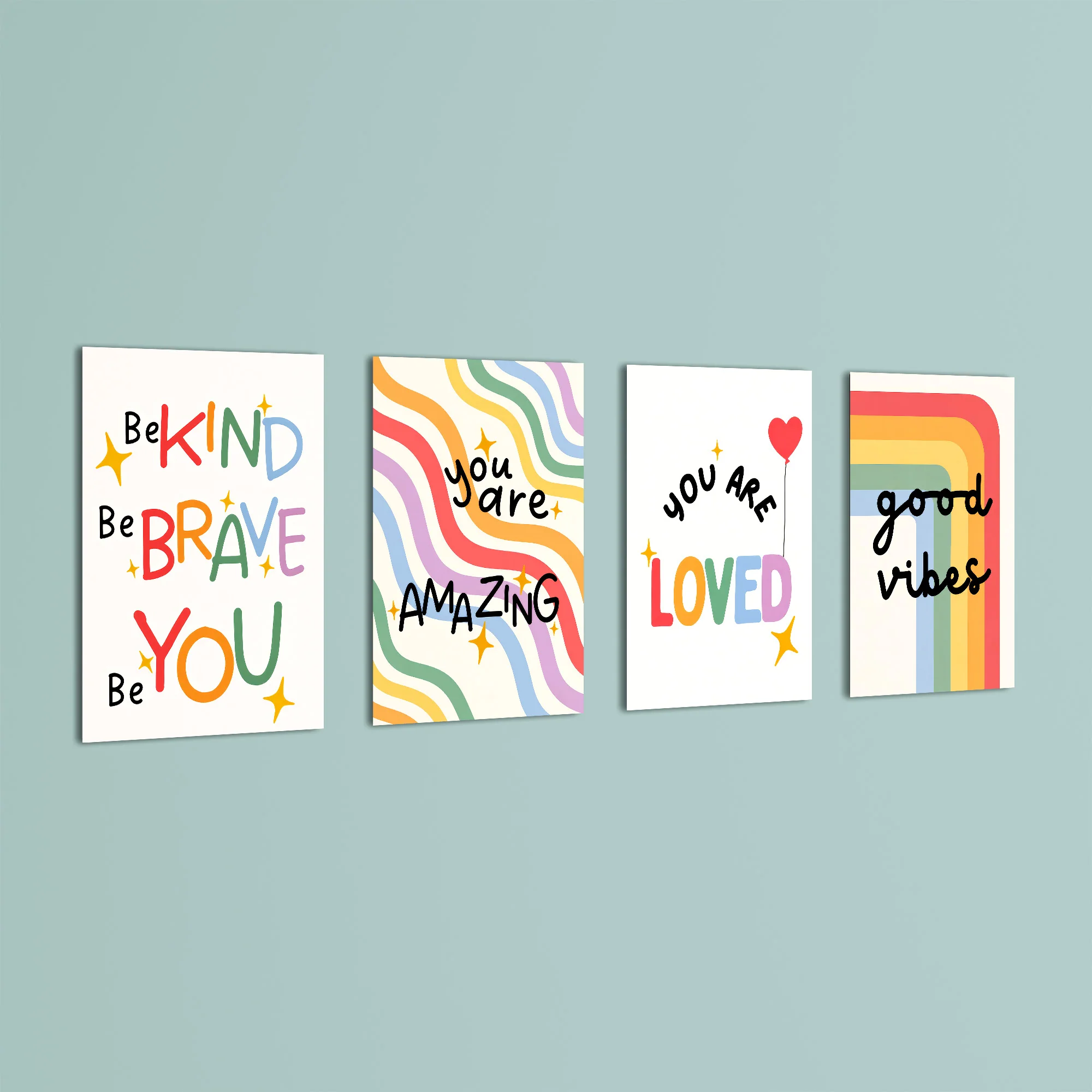 Be Kind Be Brave Good Vibes 4 Pieces Kids Metal Wall Art