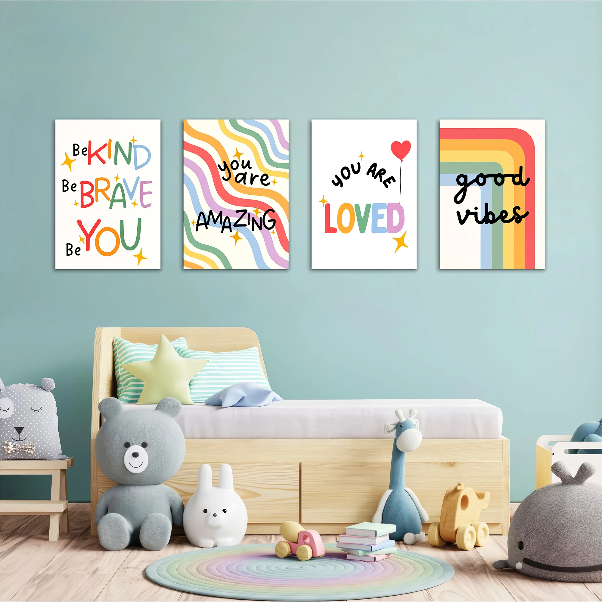 Be Kind Be Brave Good Vibes 4 Pieces Kids Metal Wall Art - Image 2