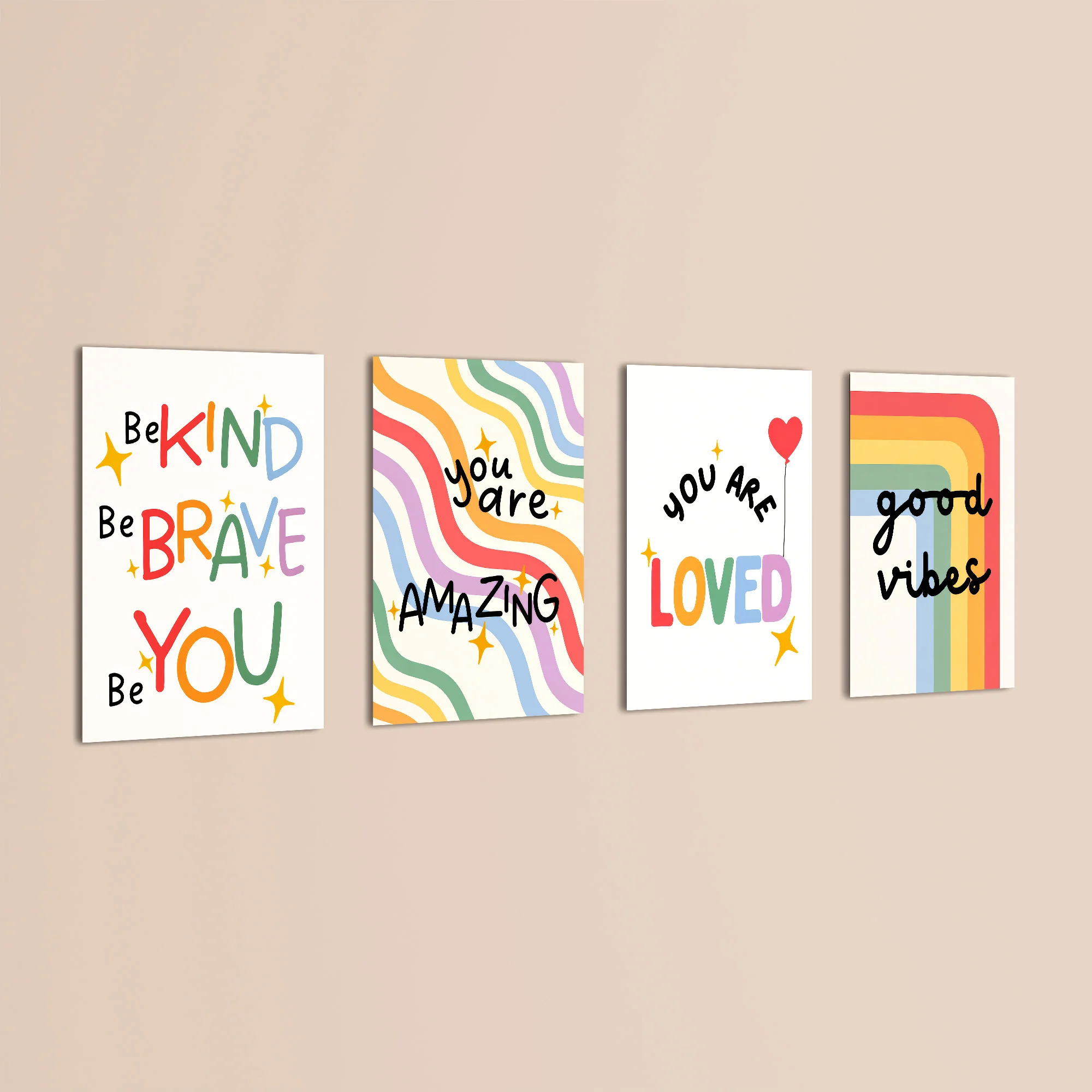 Be Kind Be Brave Good Vibes 4 Pieces Kids Metal Wall Art - Image 3