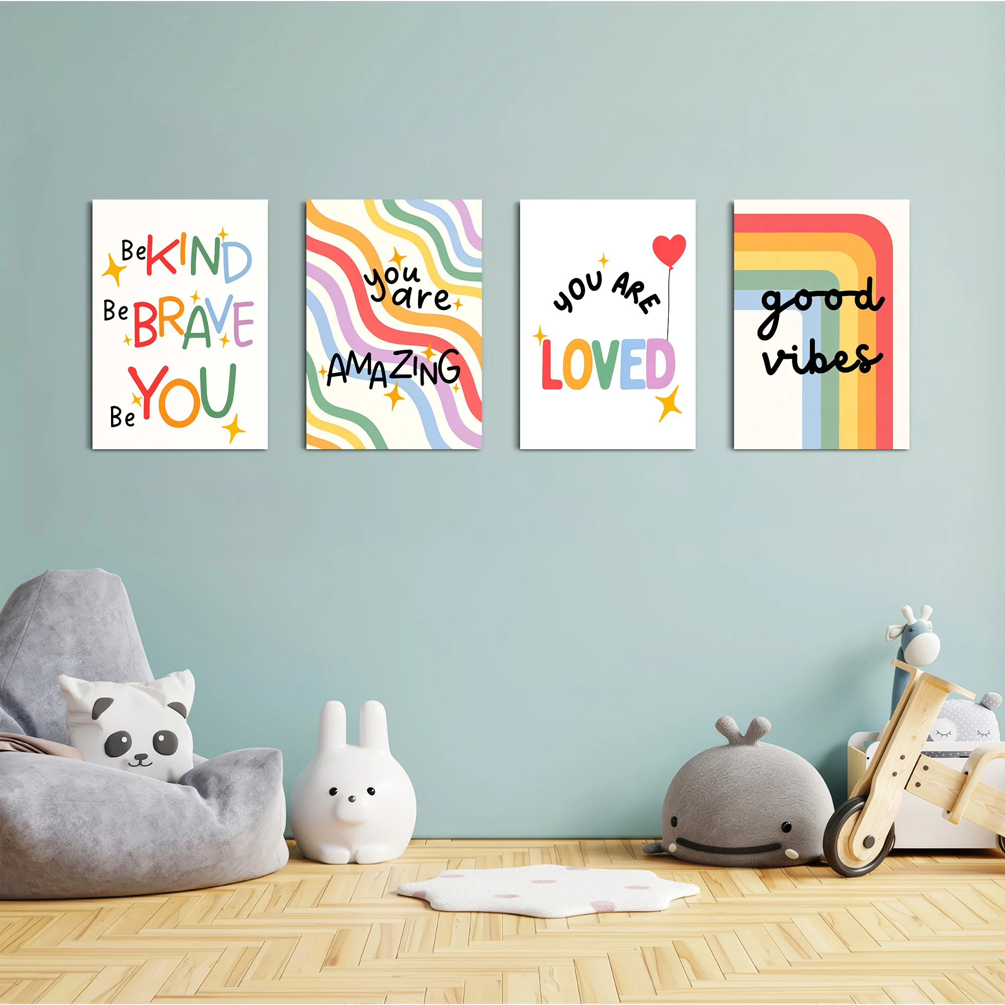 Be Kind Be Brave Good Vibes 4 Pieces Kids Metal Wall Art - Image 4