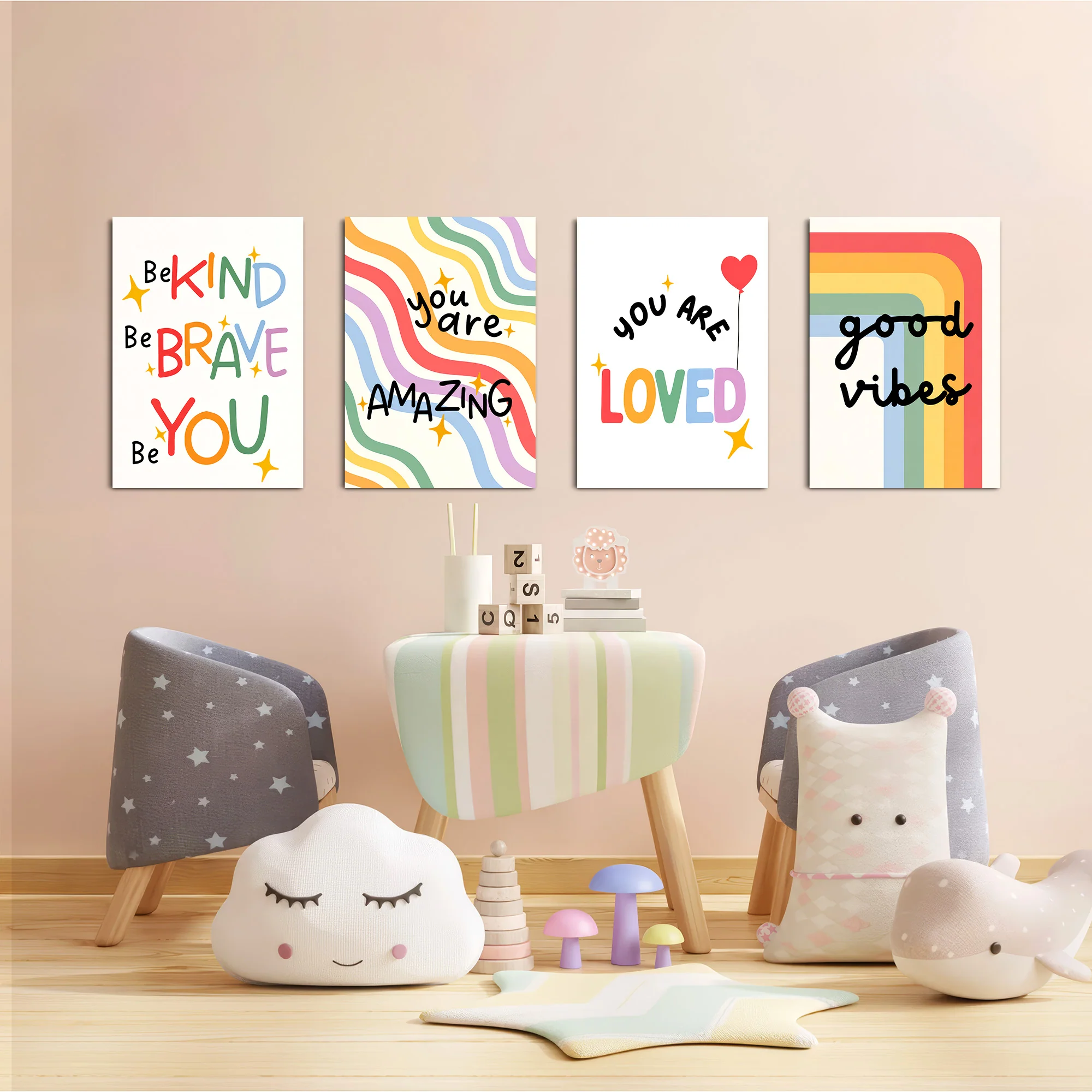 Be Kind Be Brave Good Vibes 4 Pieces Kids Metal Wall Art - Image 6