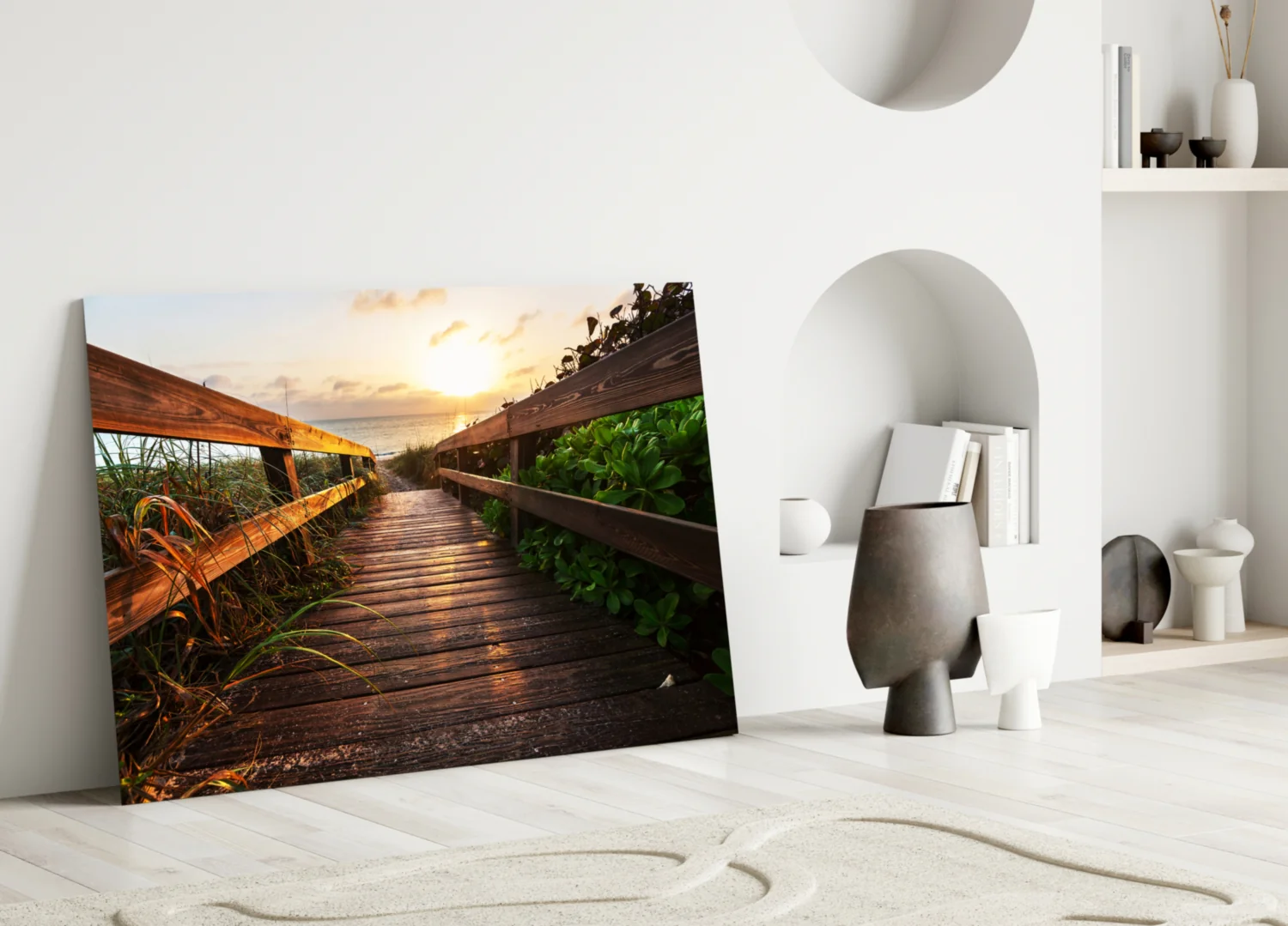 Beach Boardwalk Path Sunset Glass Wall Art - Image 3