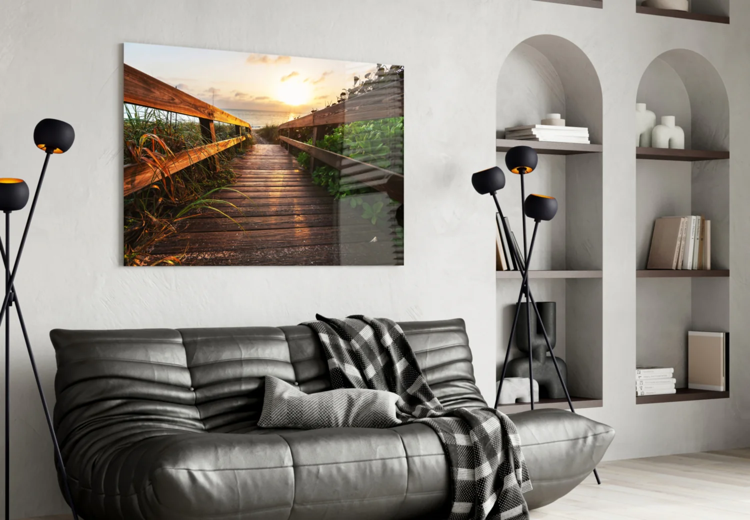 Beach Boardwalk Path Sunset Glass Wall Art - Image 4