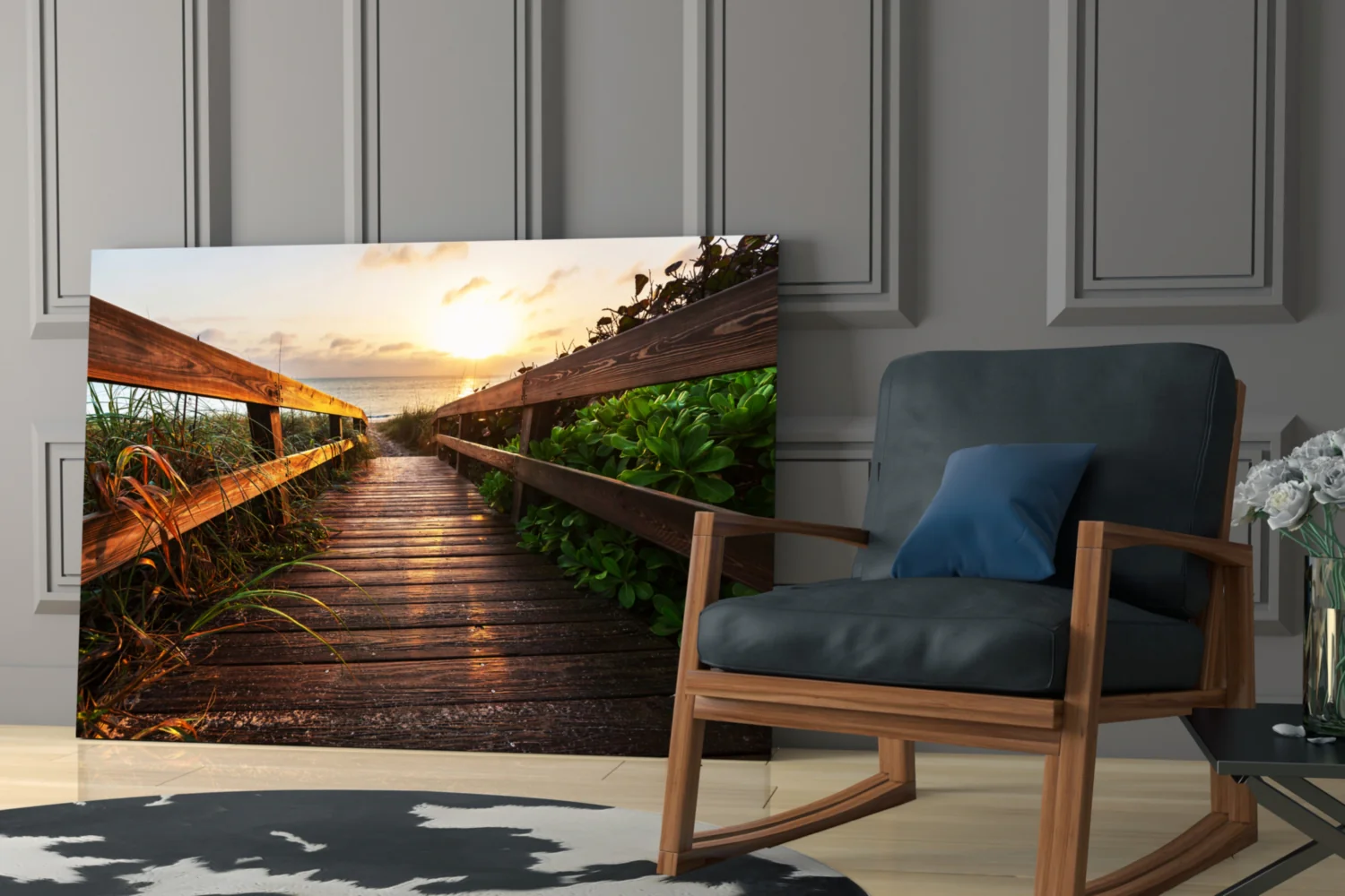 Beach Boardwalk Path Sunset Glass Wall Art - Image 6