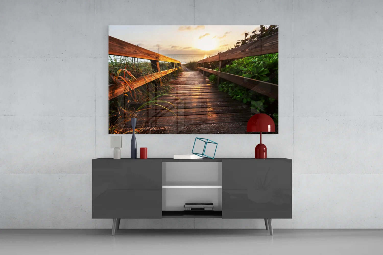 Beach Boardwalk Path Sunset Glass Wall Art - Image 8