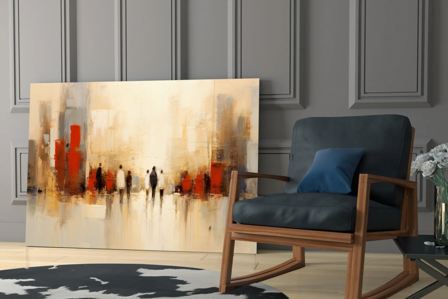 Beige Cityscape Walking Figures Glass Wall Art - Image 6