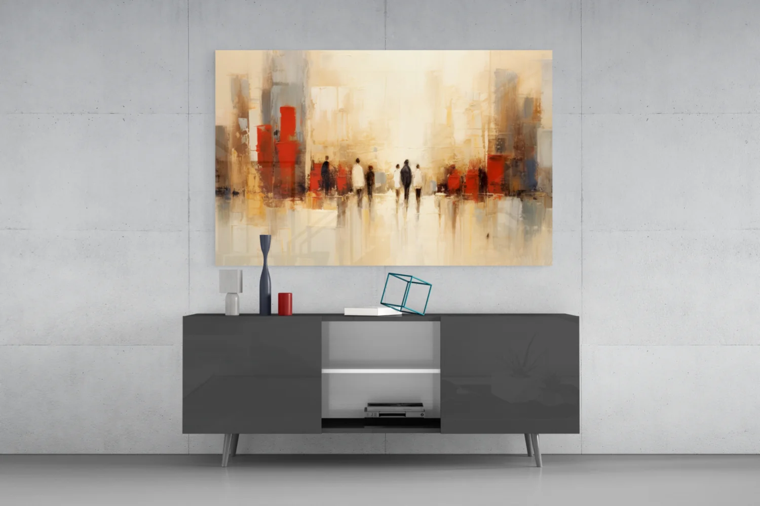 Beige Cityscape Walking Figures Glass Wall Art - Image 8